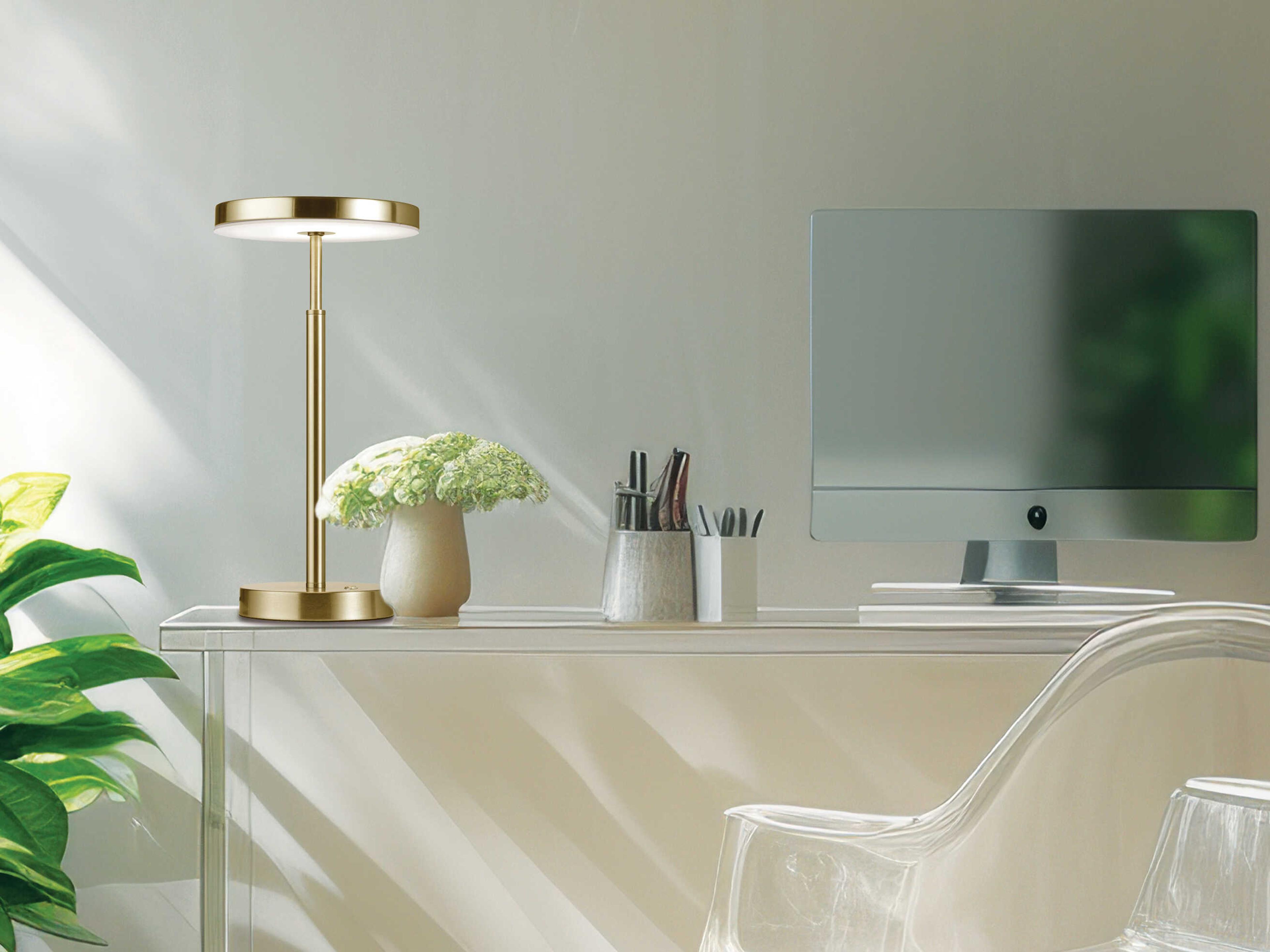 Dainolite Francine Aged Brass White Acrylic Table Lamp