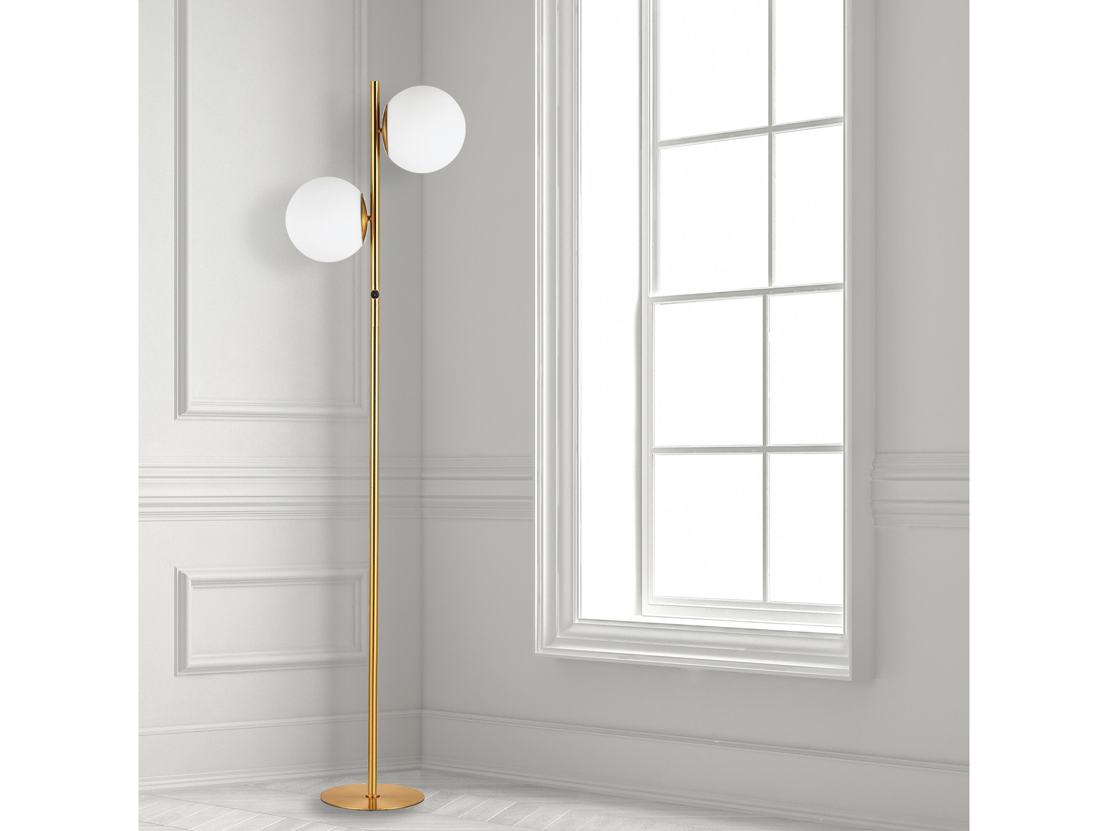 Dainolite Folgar Aged Brass Opal White Glass Floor Lamp