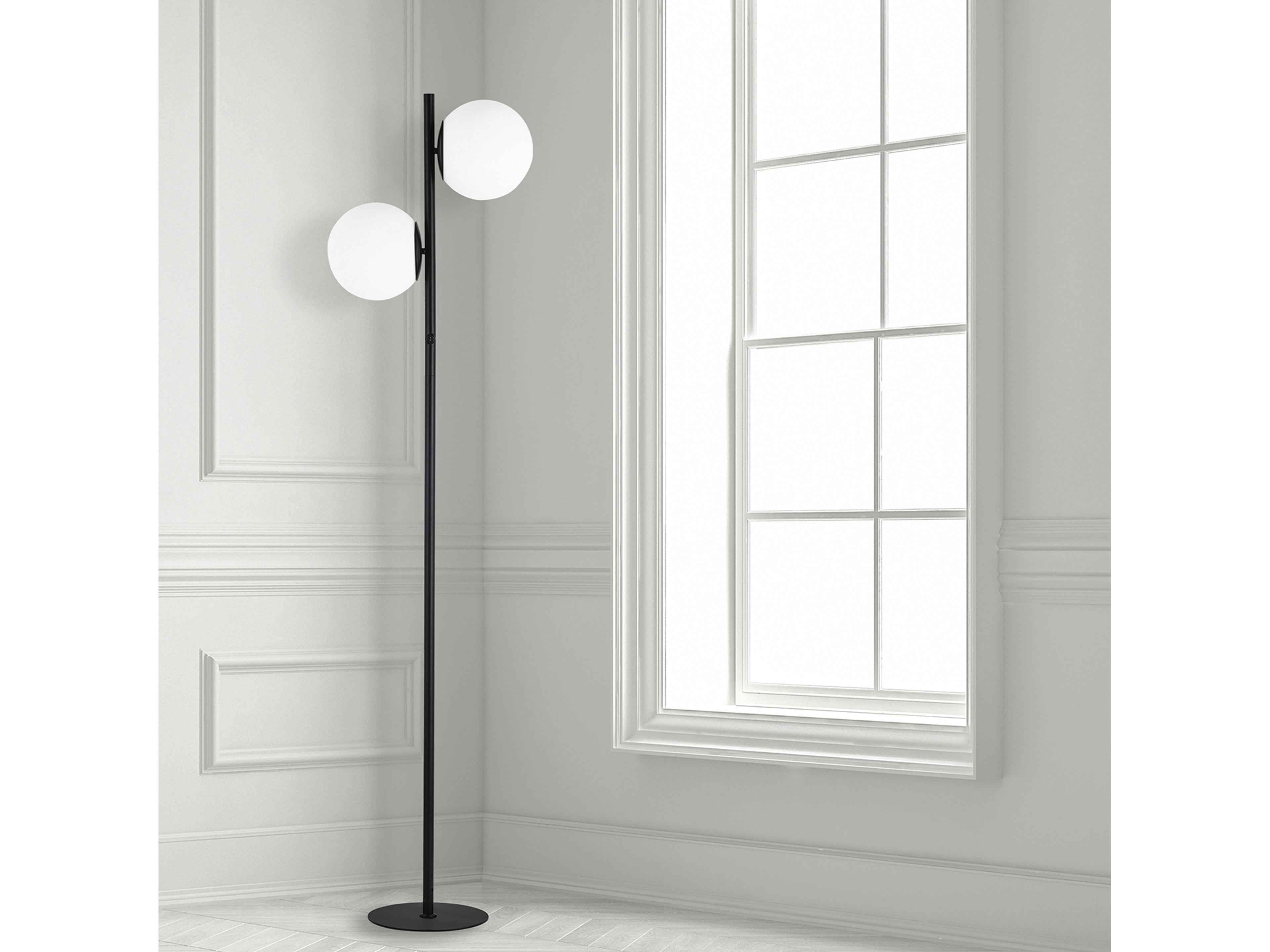 Dainolite Folgar Matte Black Opal White Glass Floor Lamp
