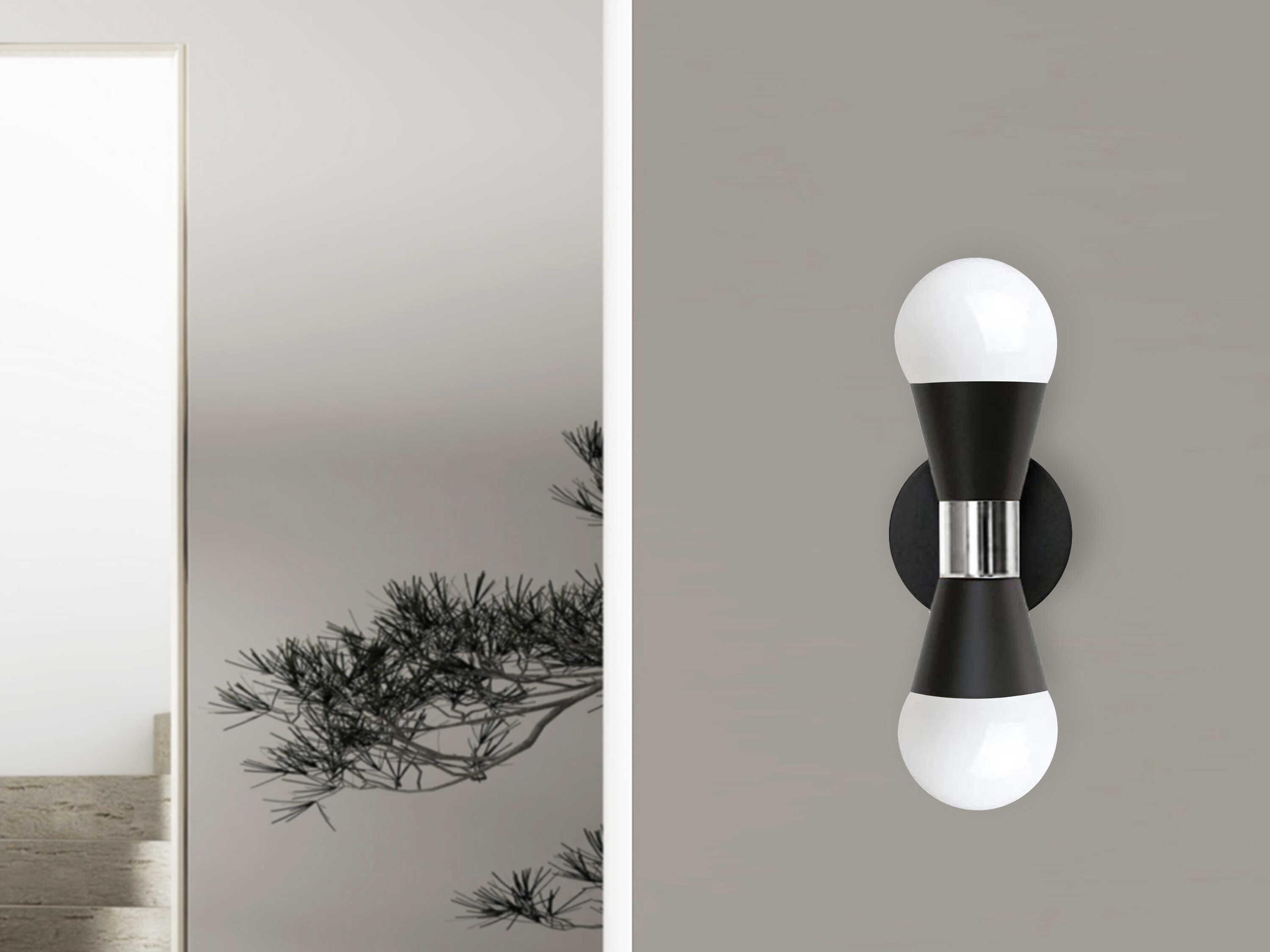 Dainolite Fortuna 2-Light Matte Black Polished Chrome Wall Sconce