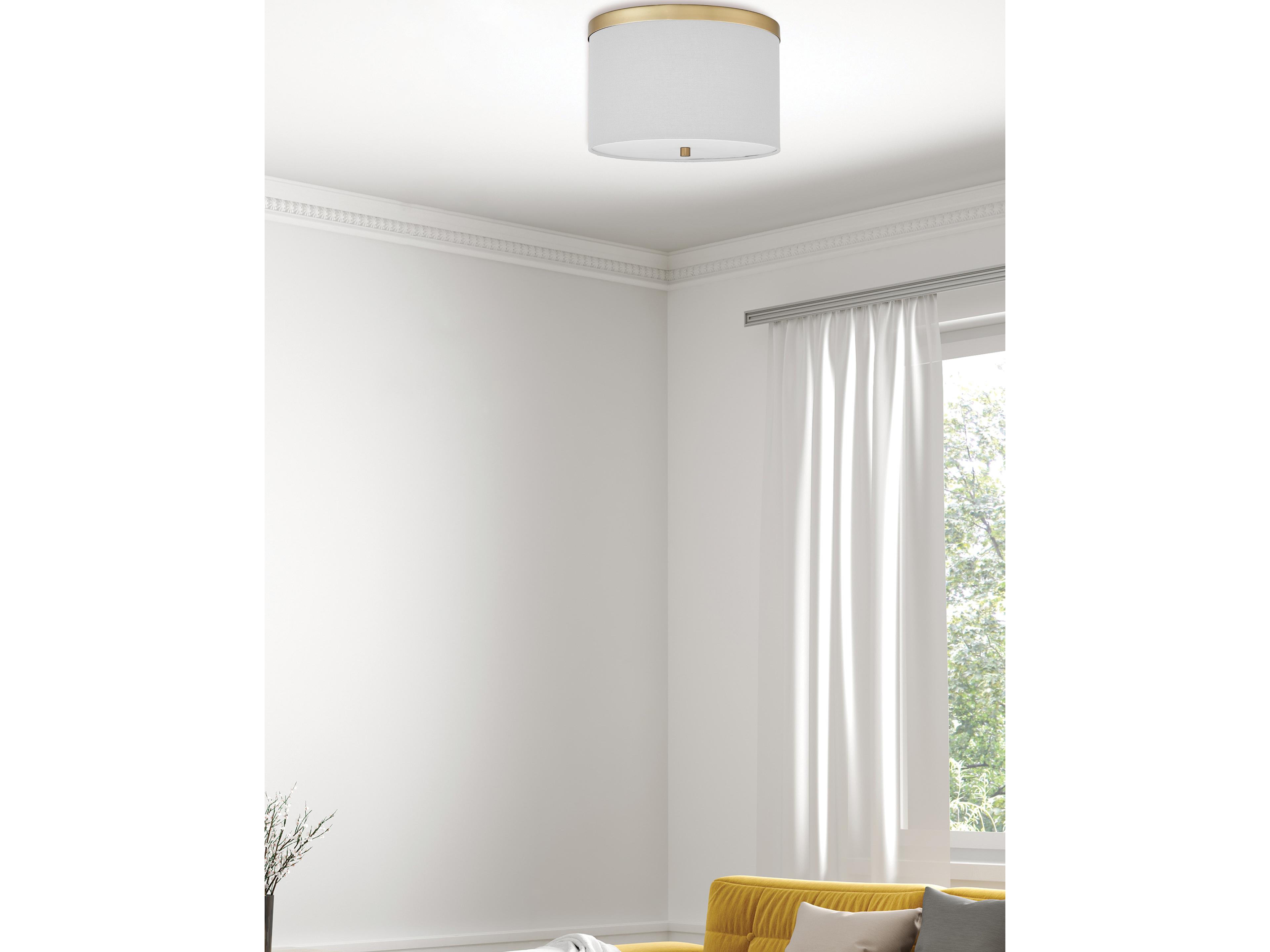 Dainolite Frederica 2-Light Aged Brass White Drum Flush Mount