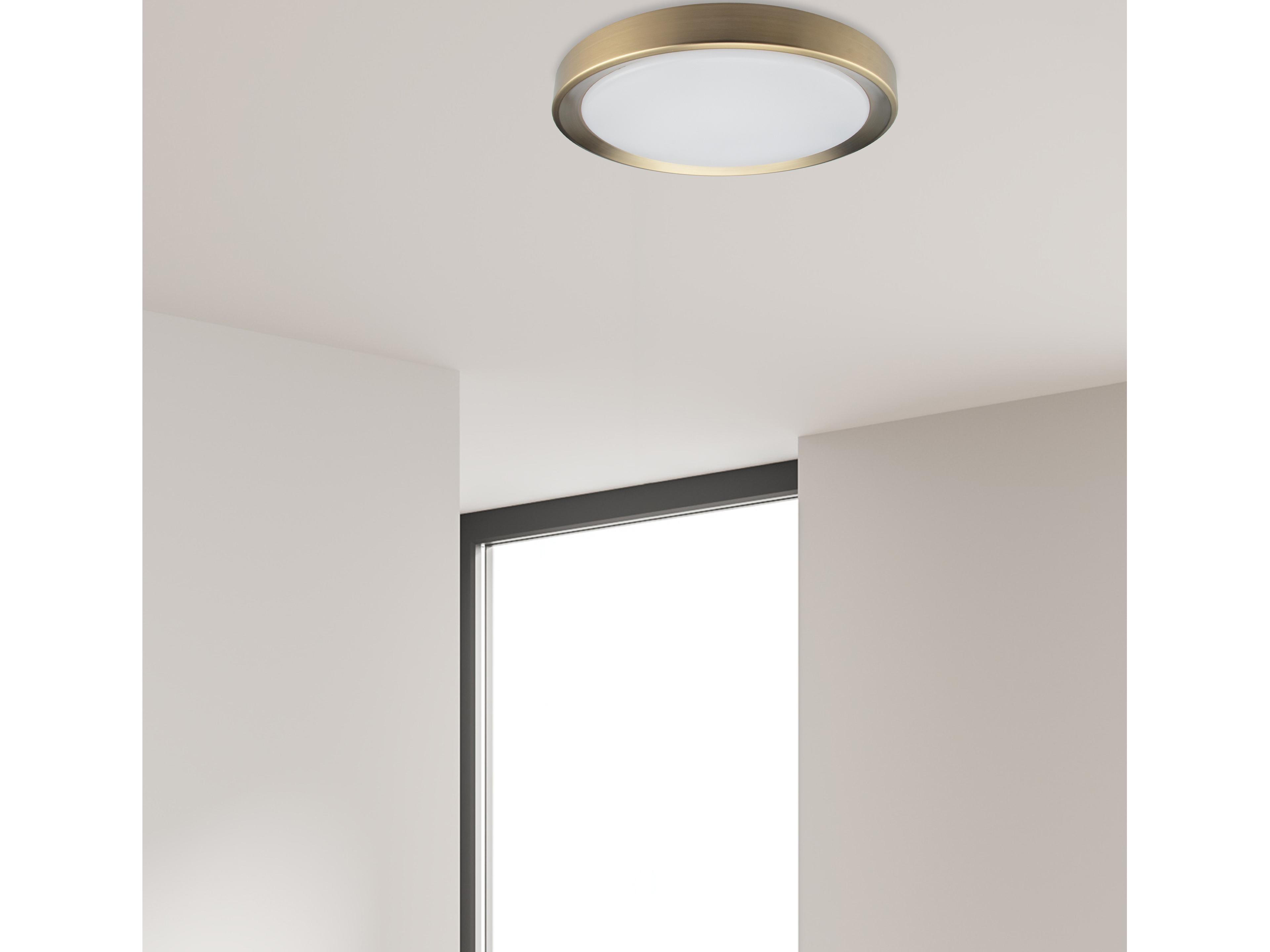 Dainolite Flynn 1-Light Aged Brass White Round Flush Mount