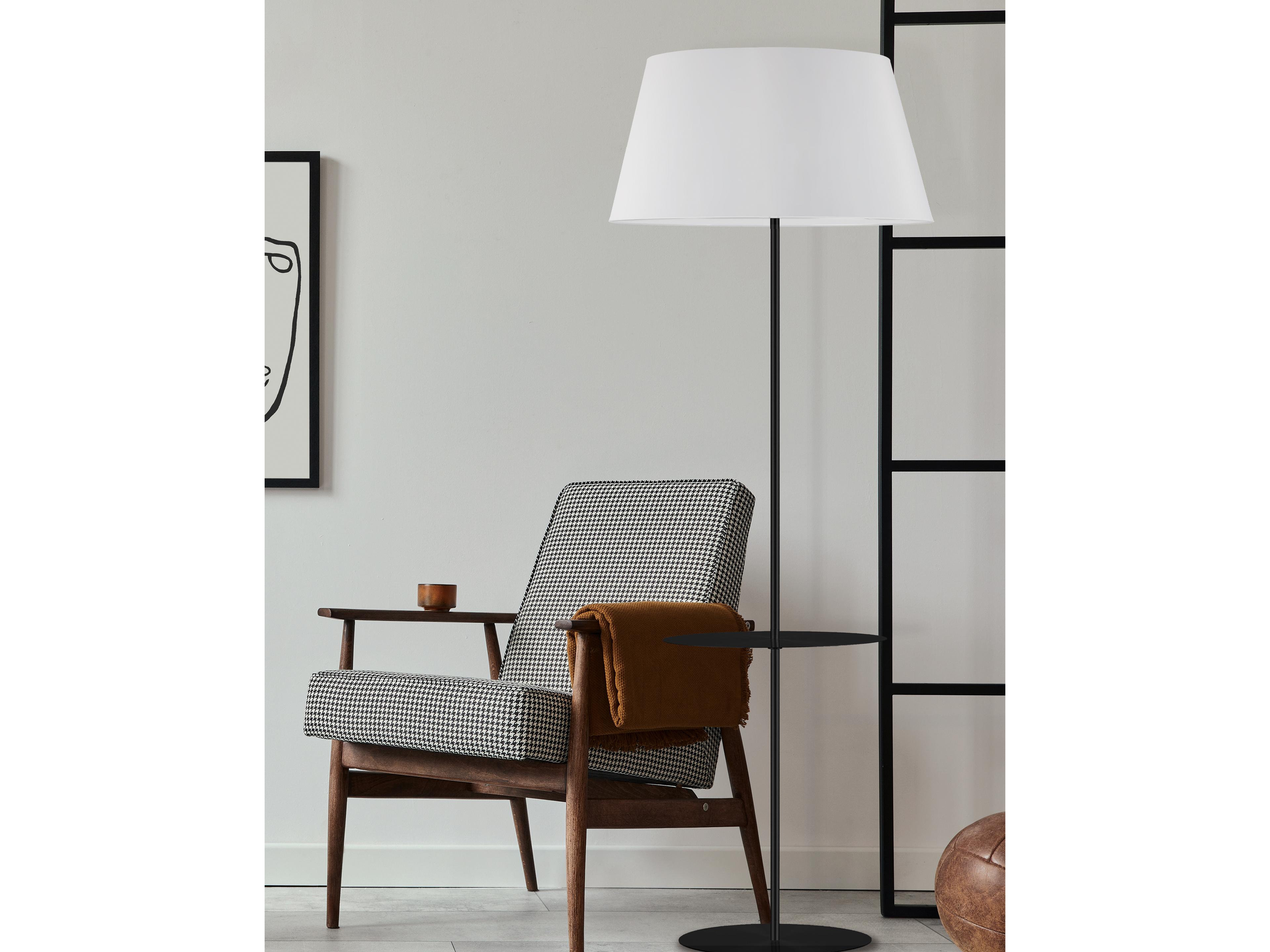 Dainolite Gretchen Matte Black White Fabric Floor Lamp