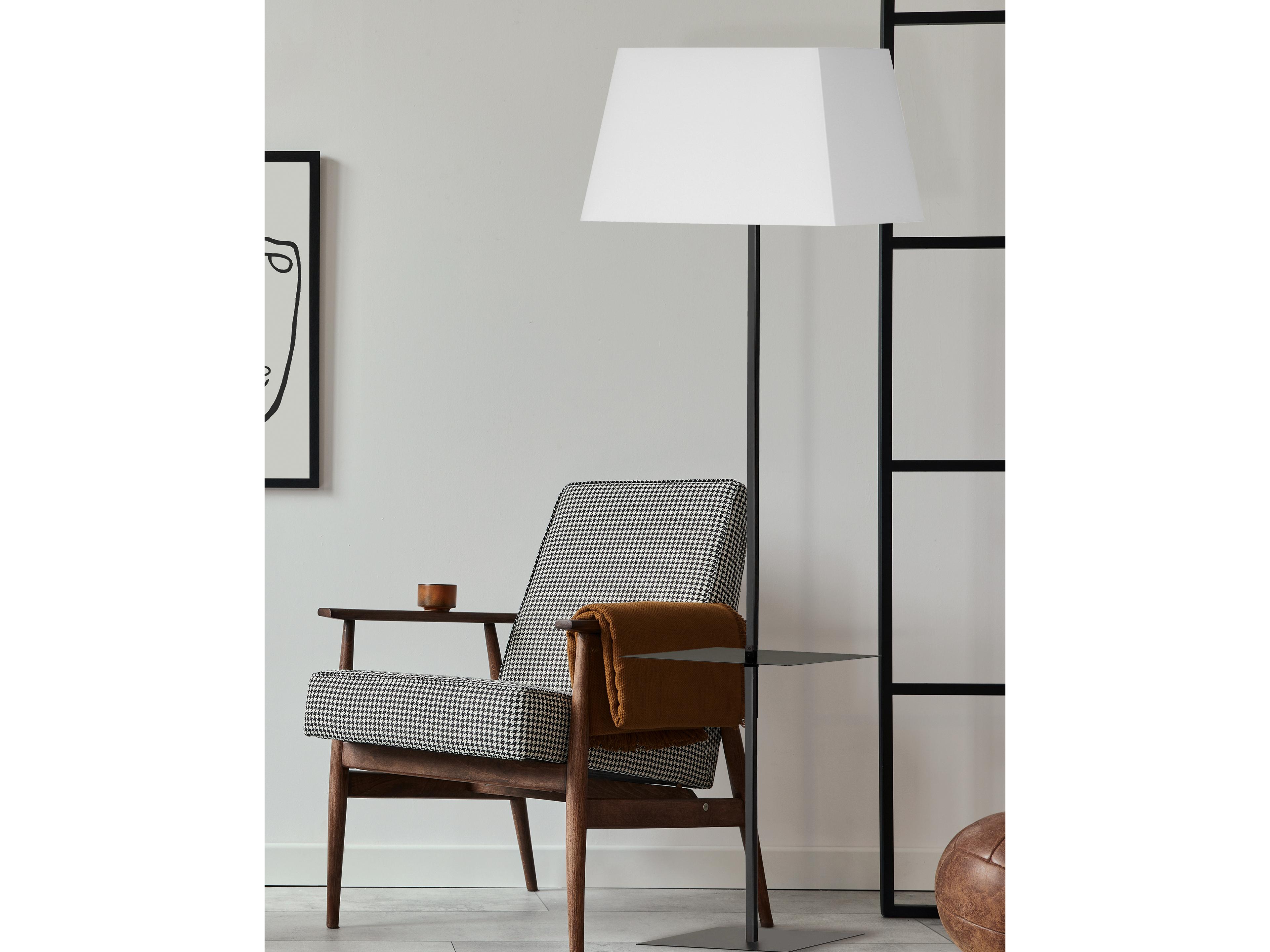 Dainolite Gretchen Matte Black White Fabric Floor Lamp