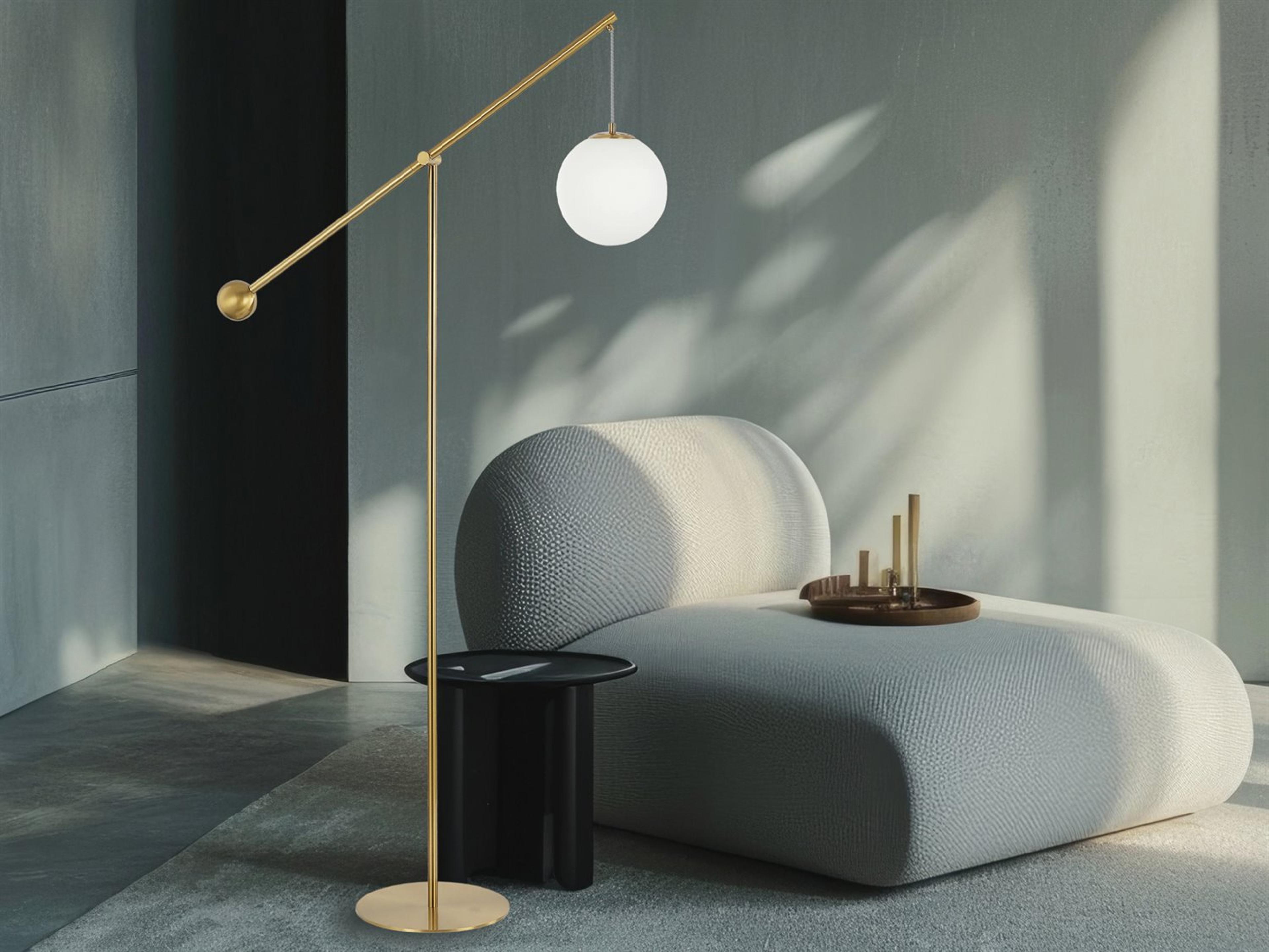 Dainolite Holly Aged Brass Opal White Glass Floor Lamp