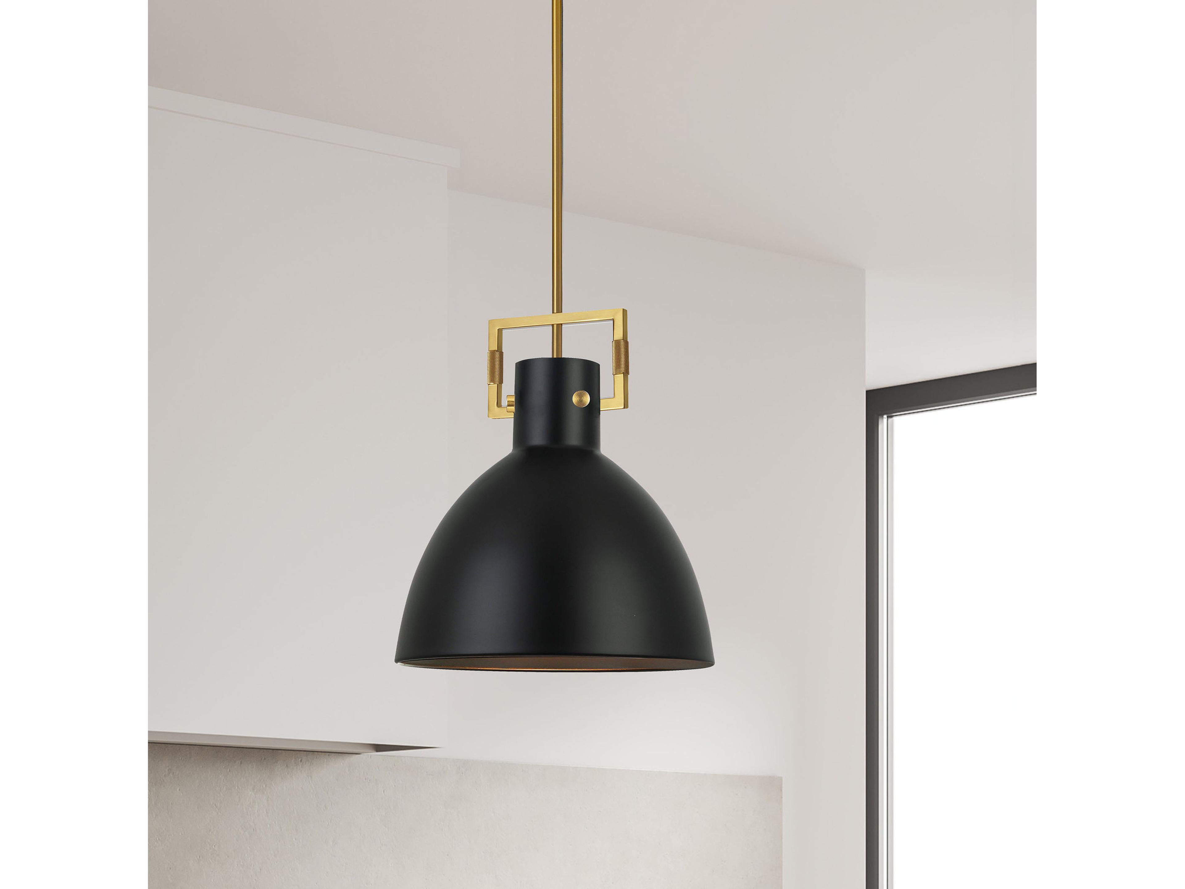 Dainolite Liberty 1-Light Matte Black Aged Brass Dome Pendant