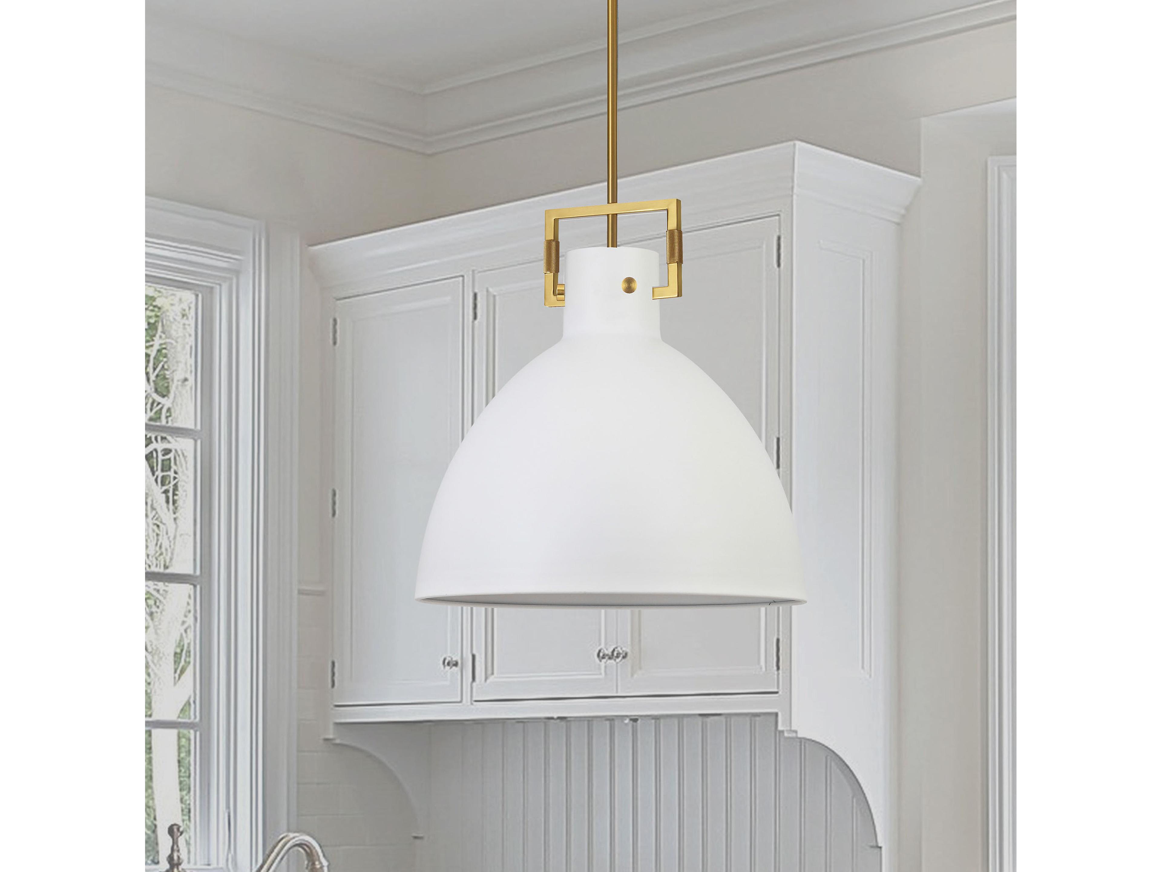 Dainolite Liberty 1-Light Matte White Aged Brass Dome Pendant