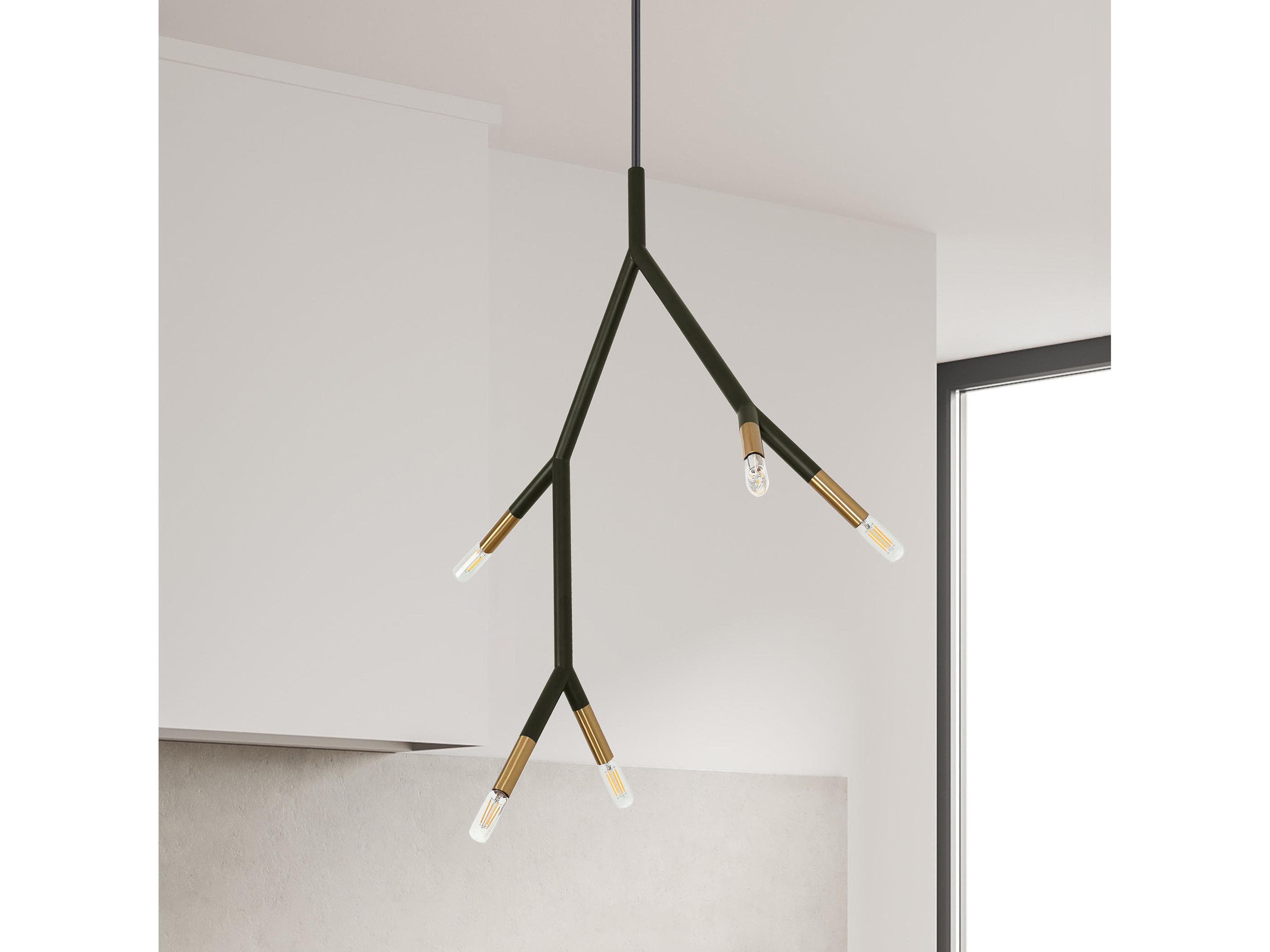 Dainolite Morgan 5-Light Matte Black Aged Brass Linear Pendant
