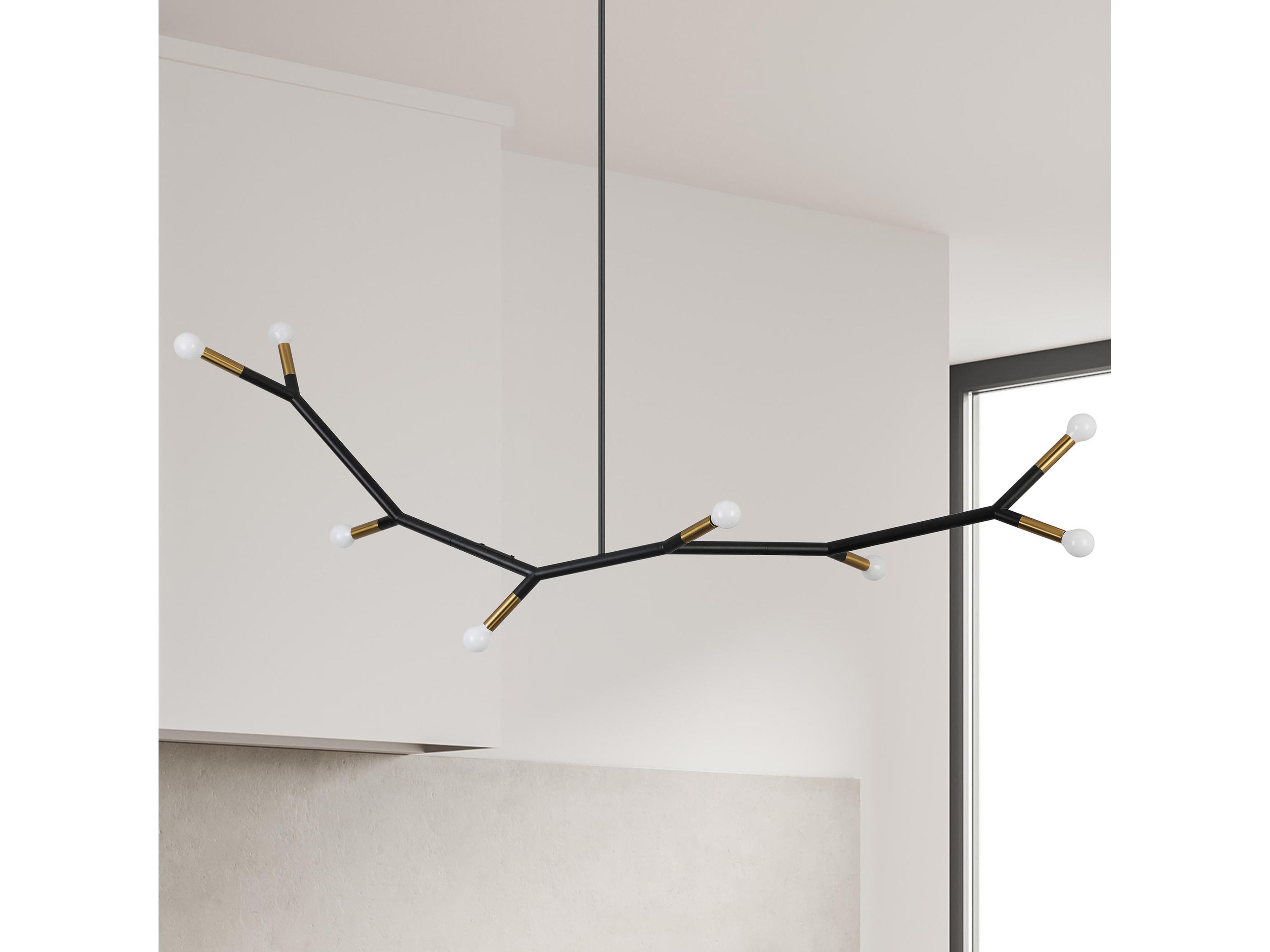 Dainolite Morgan 8-Light Matte Black Aged Brass Linear Island Pendant