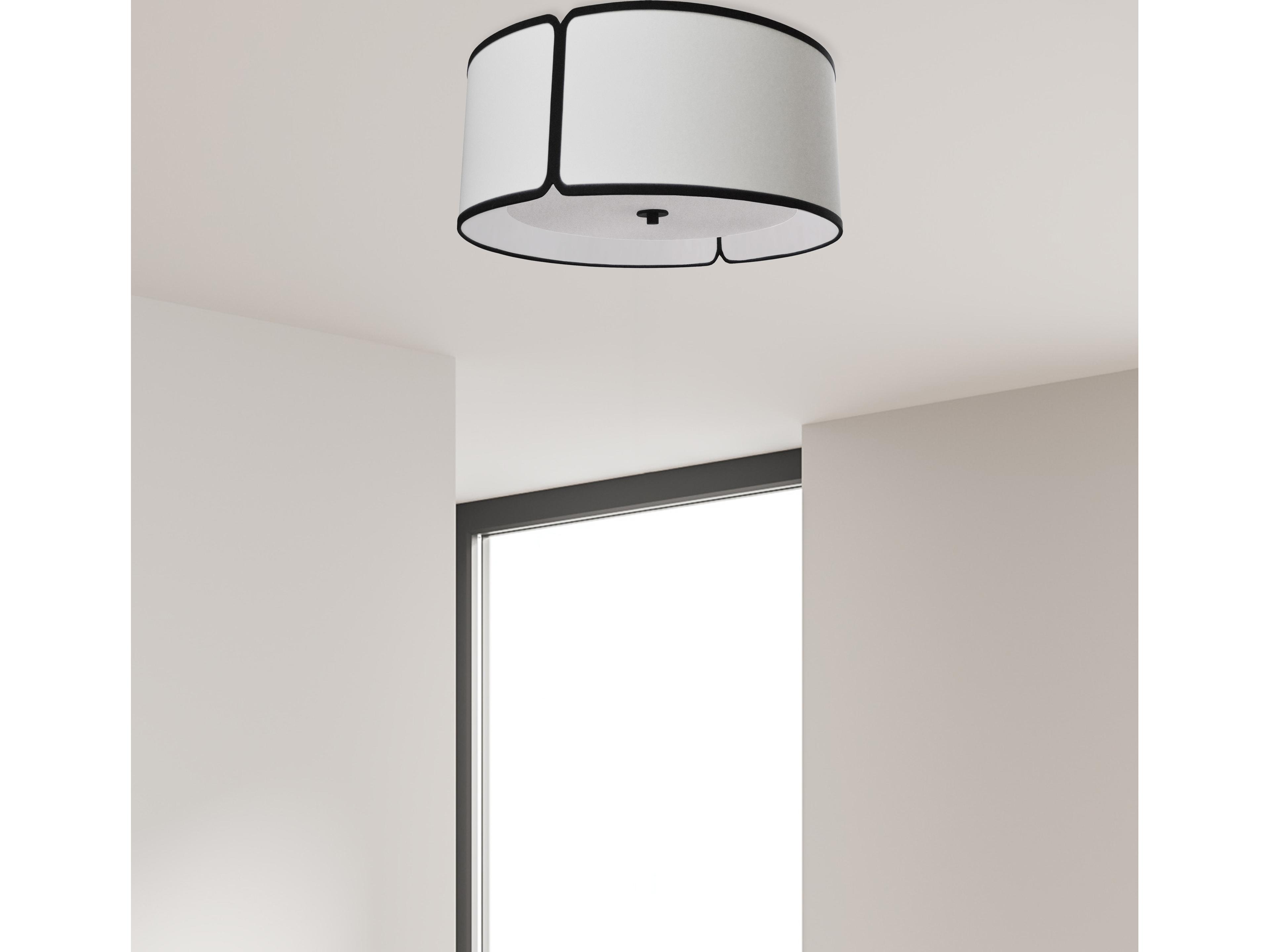 Dainolite Notched Drum 3-Light Matte Black White Flush Mount