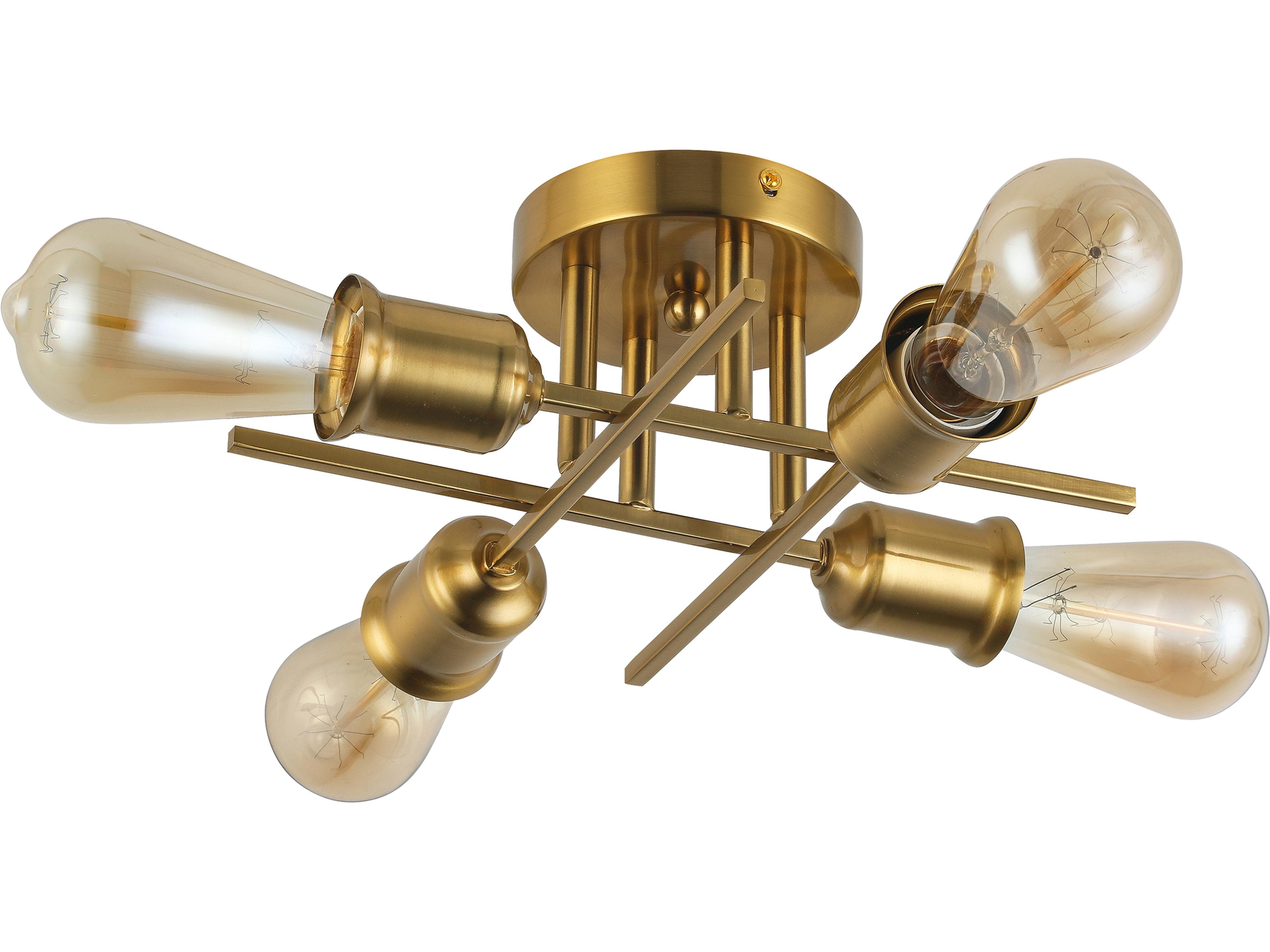 Dainolite Nebraska 4-Light Aged Brass Linear Sputnik Semi Flush Mount