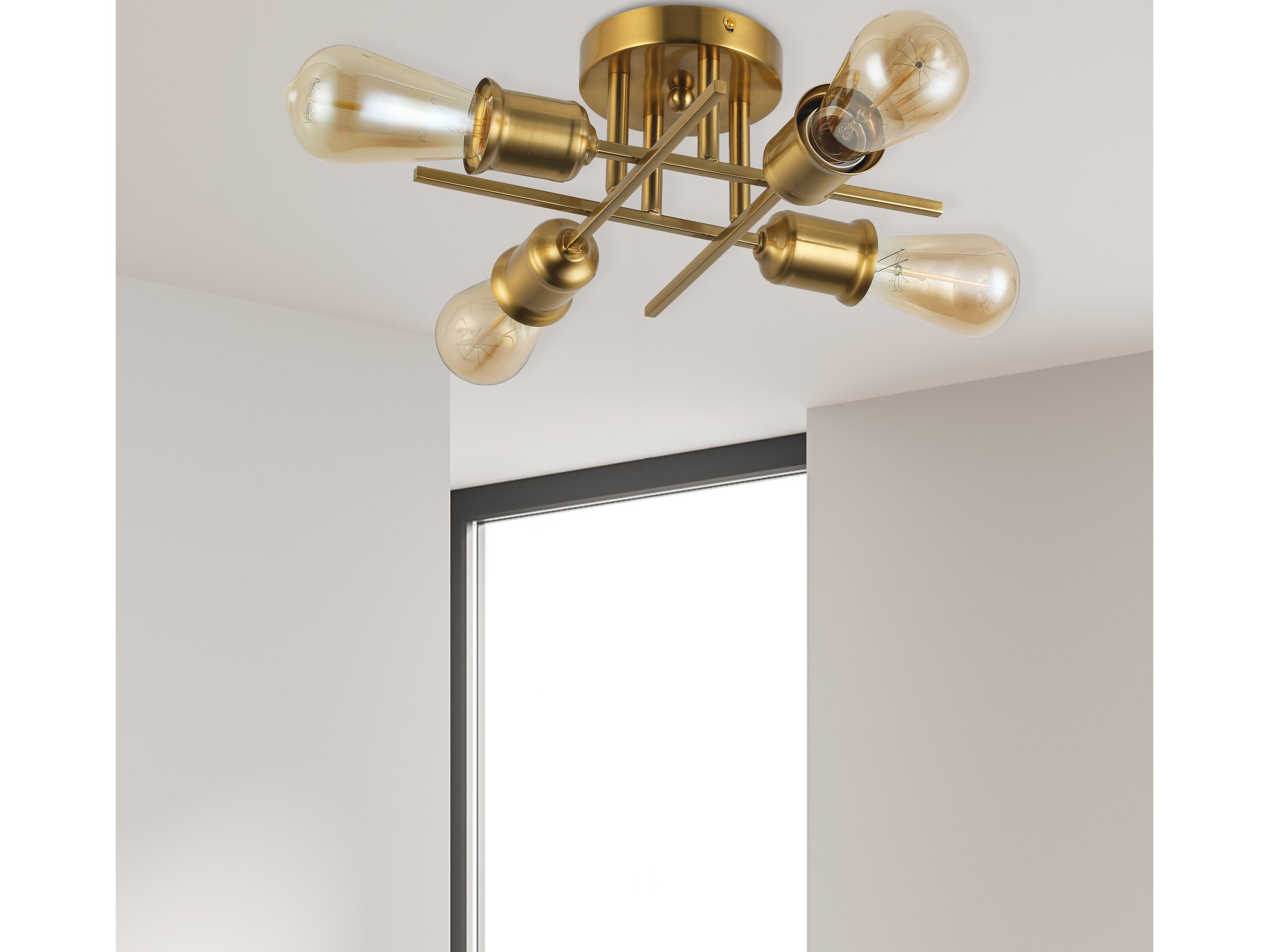 Dainolite Nebraska 4-Light Aged Brass Linear Sputnik Semi Flush Mount
