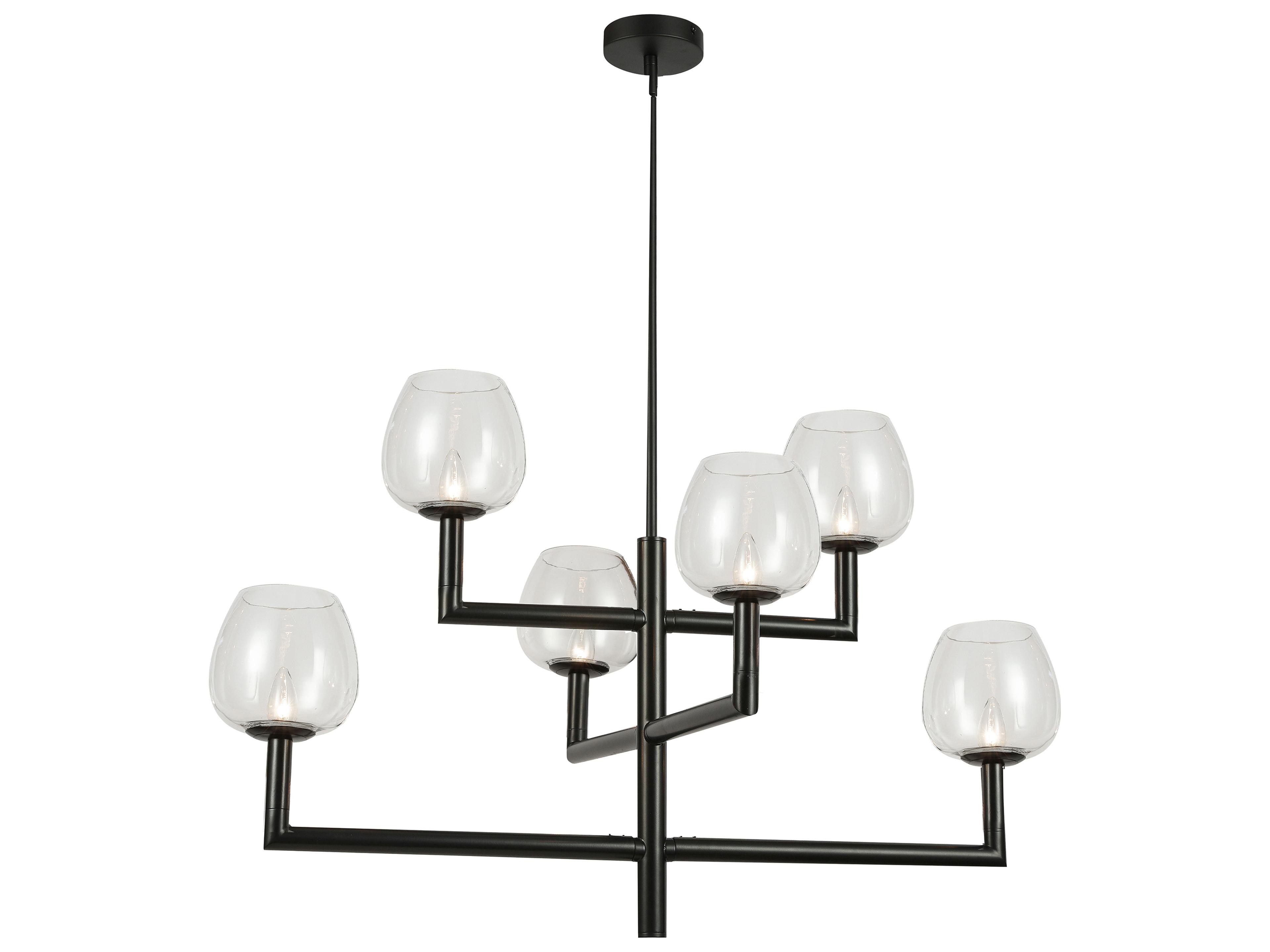 Nora 6-Light Matte Black Linear Tiered Chandelier