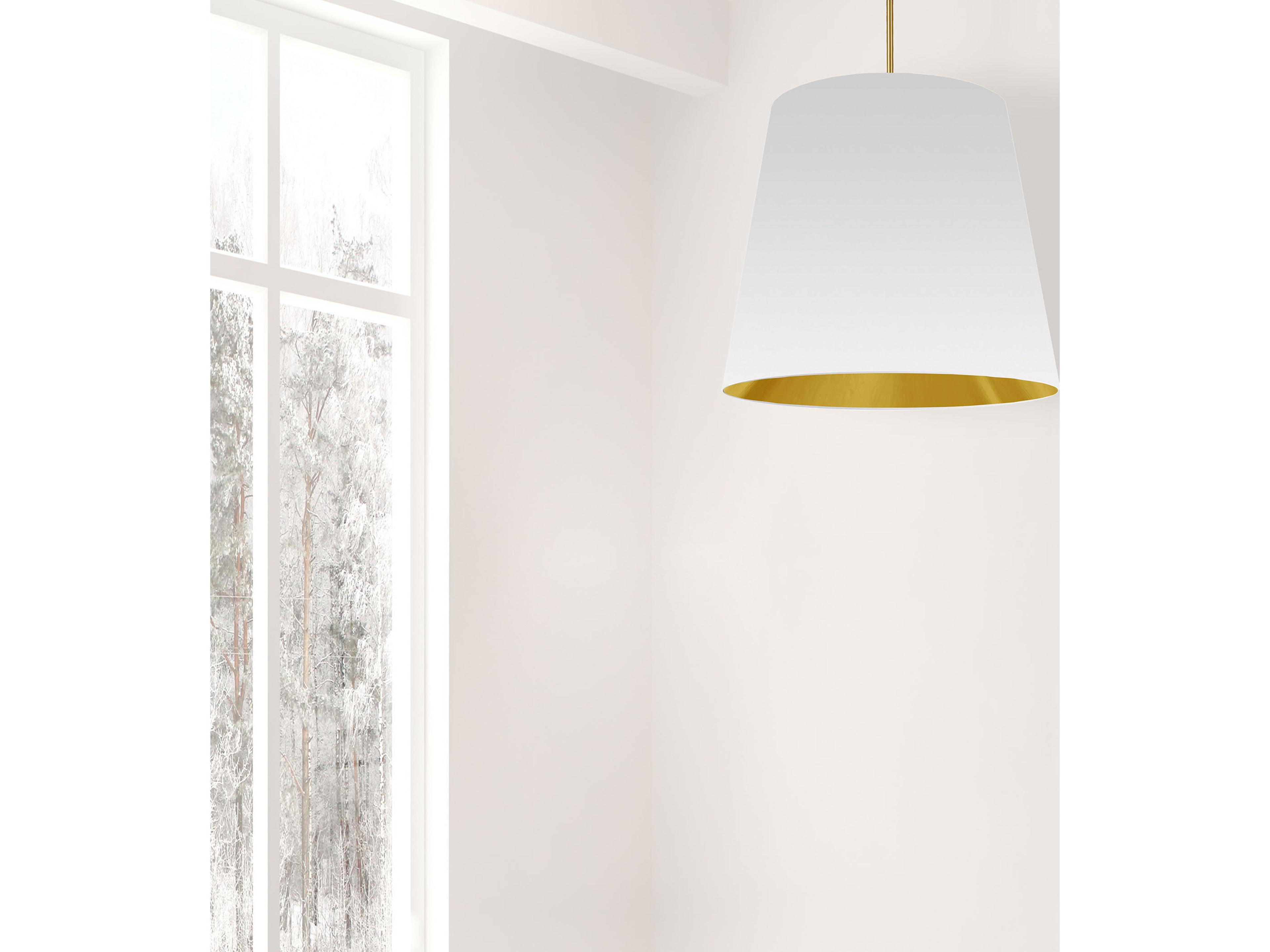 Dainolite Oversized Drum 1-Light Aged Brass White Pendant