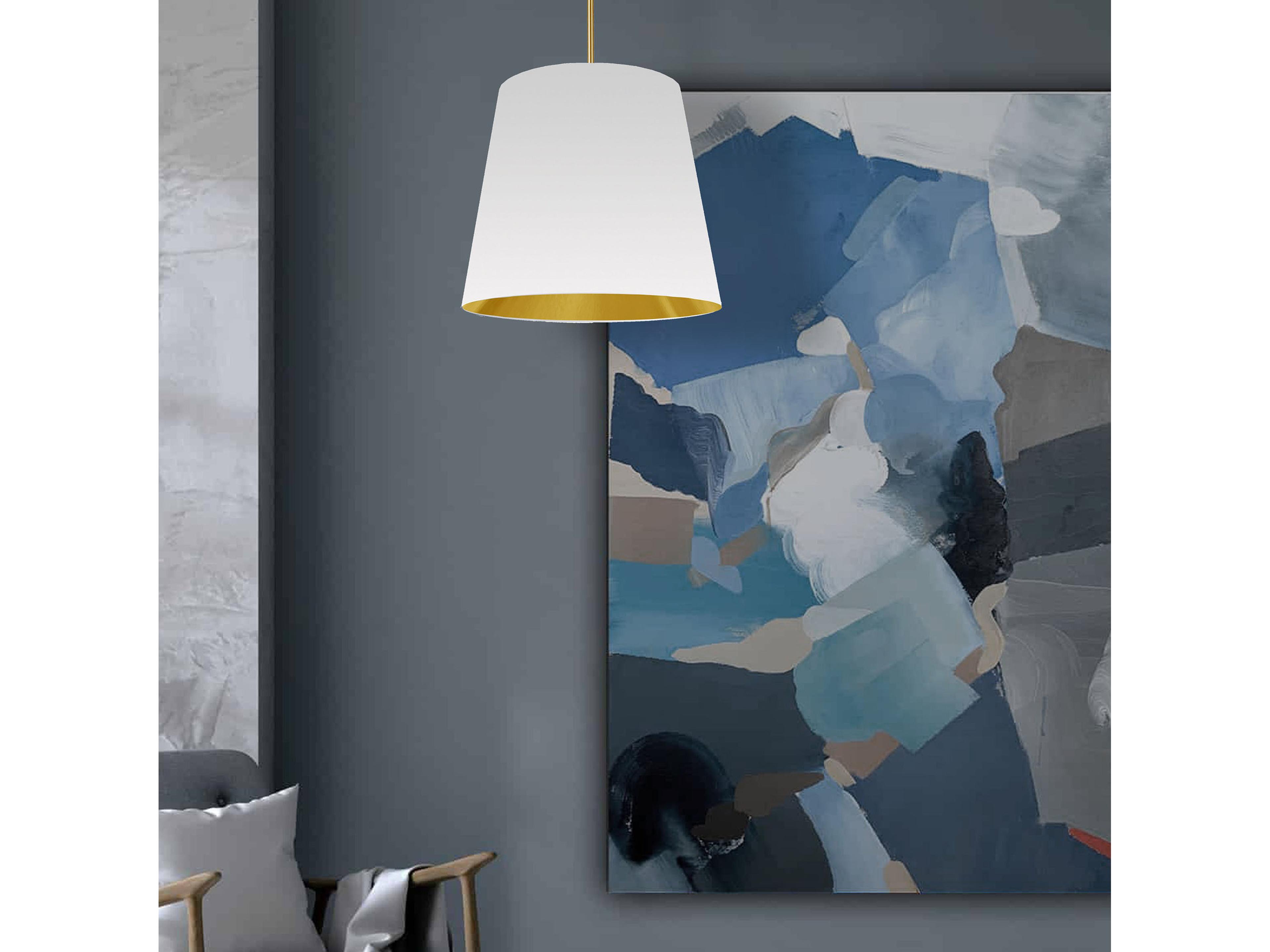 Dainolite Oversized Drum 1-Light Aged Brass White Pendant