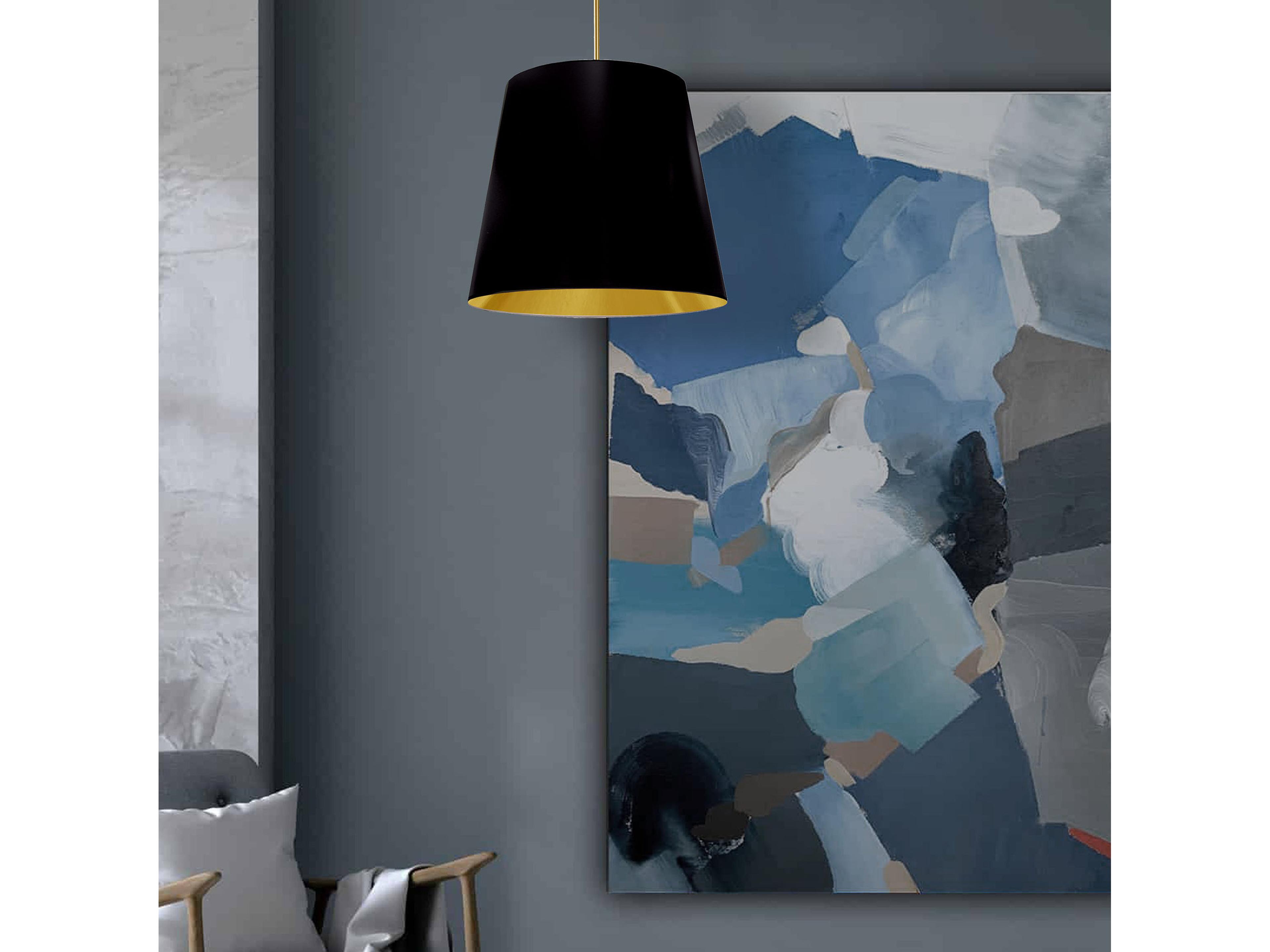 Dainolite Oversized Drum 1-Light Black Aged Brass Gold Pendant