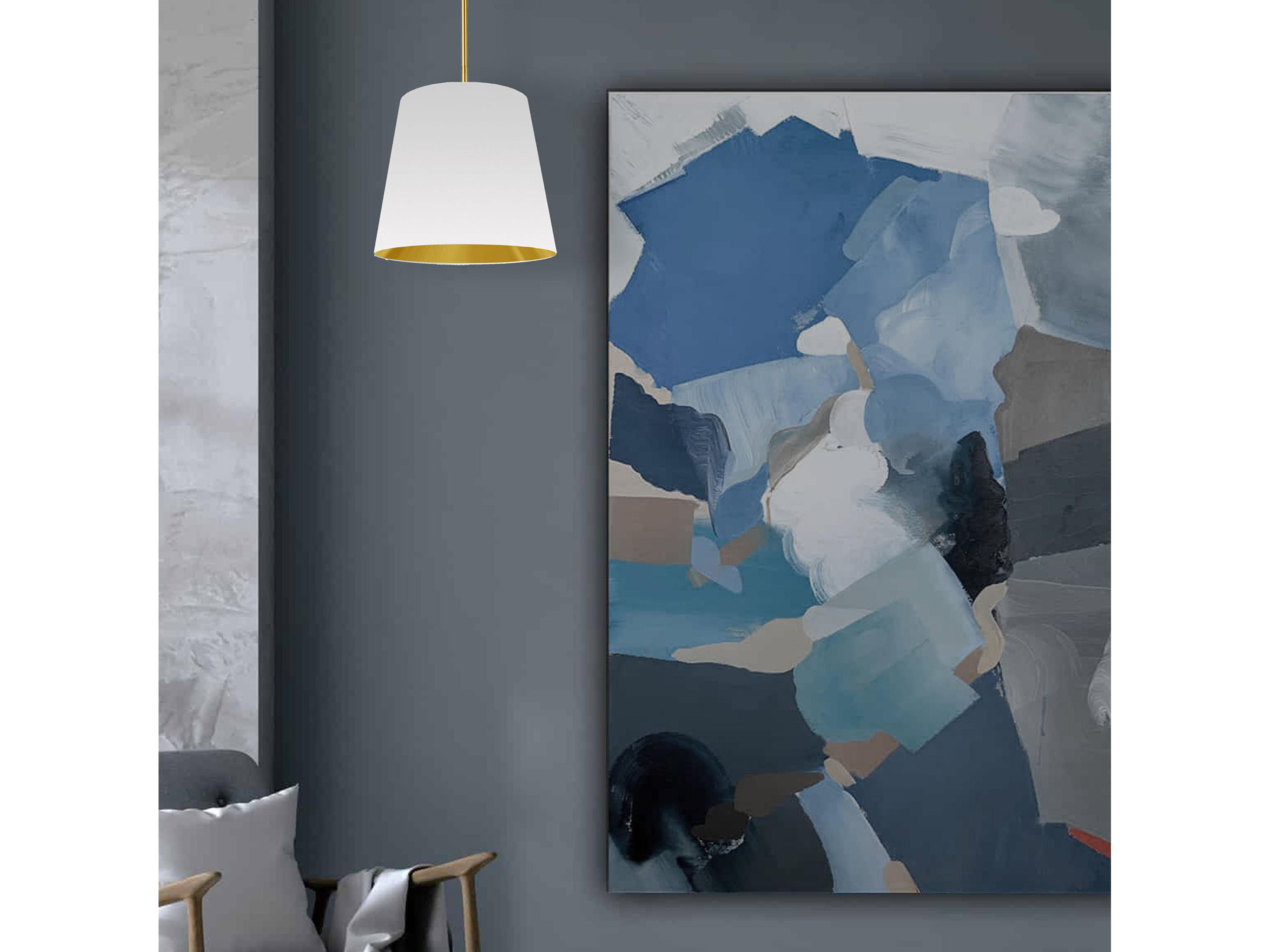 Dainolite Oversized Drum 1-Light Aged Brass White Pendant