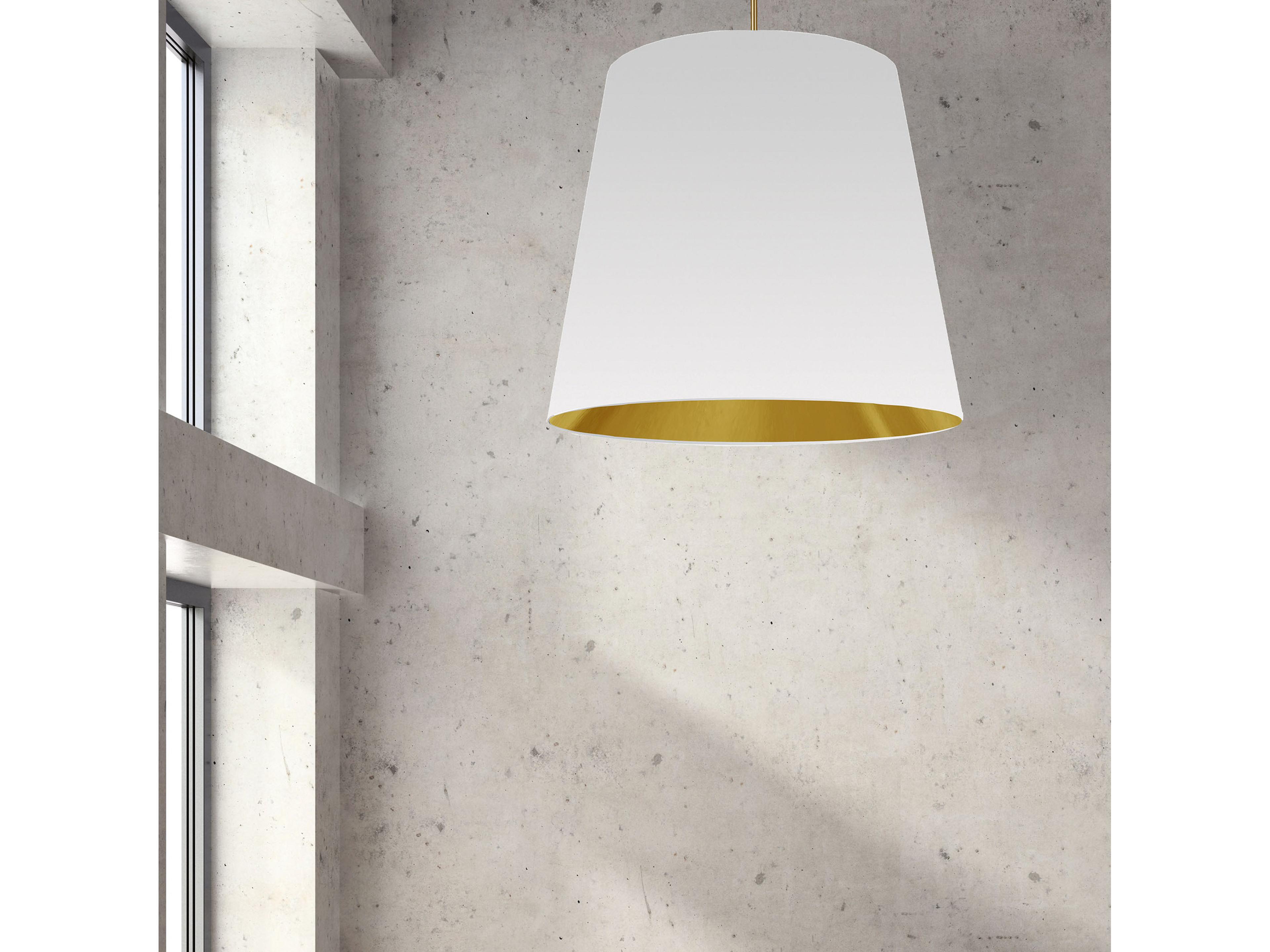 Dainolite Oversized Drum 1-Light Aged Brass Gold White Pendant