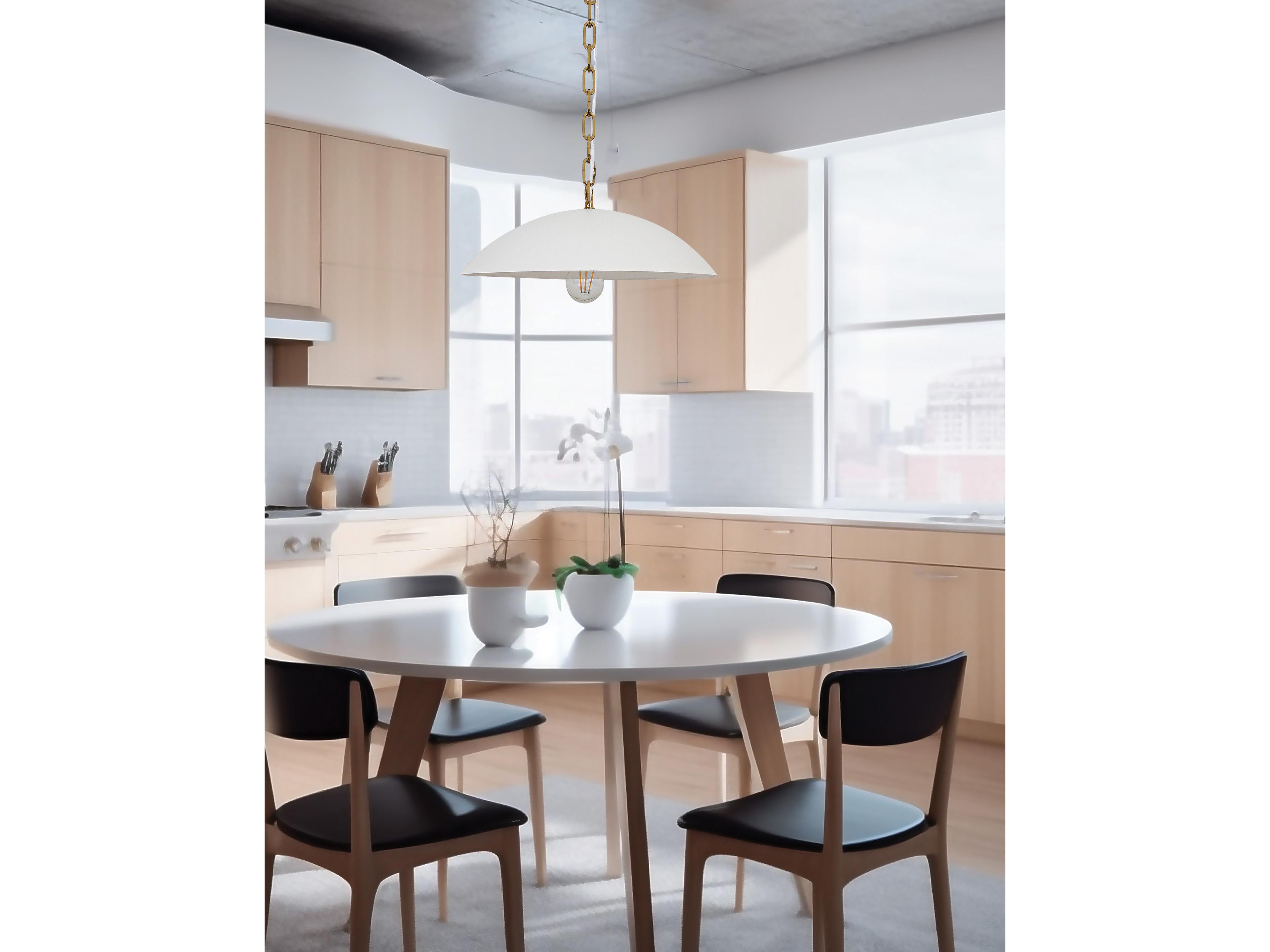 Dainolite Ofelia 1-Light Matte White Aged Brass Dome Pendant