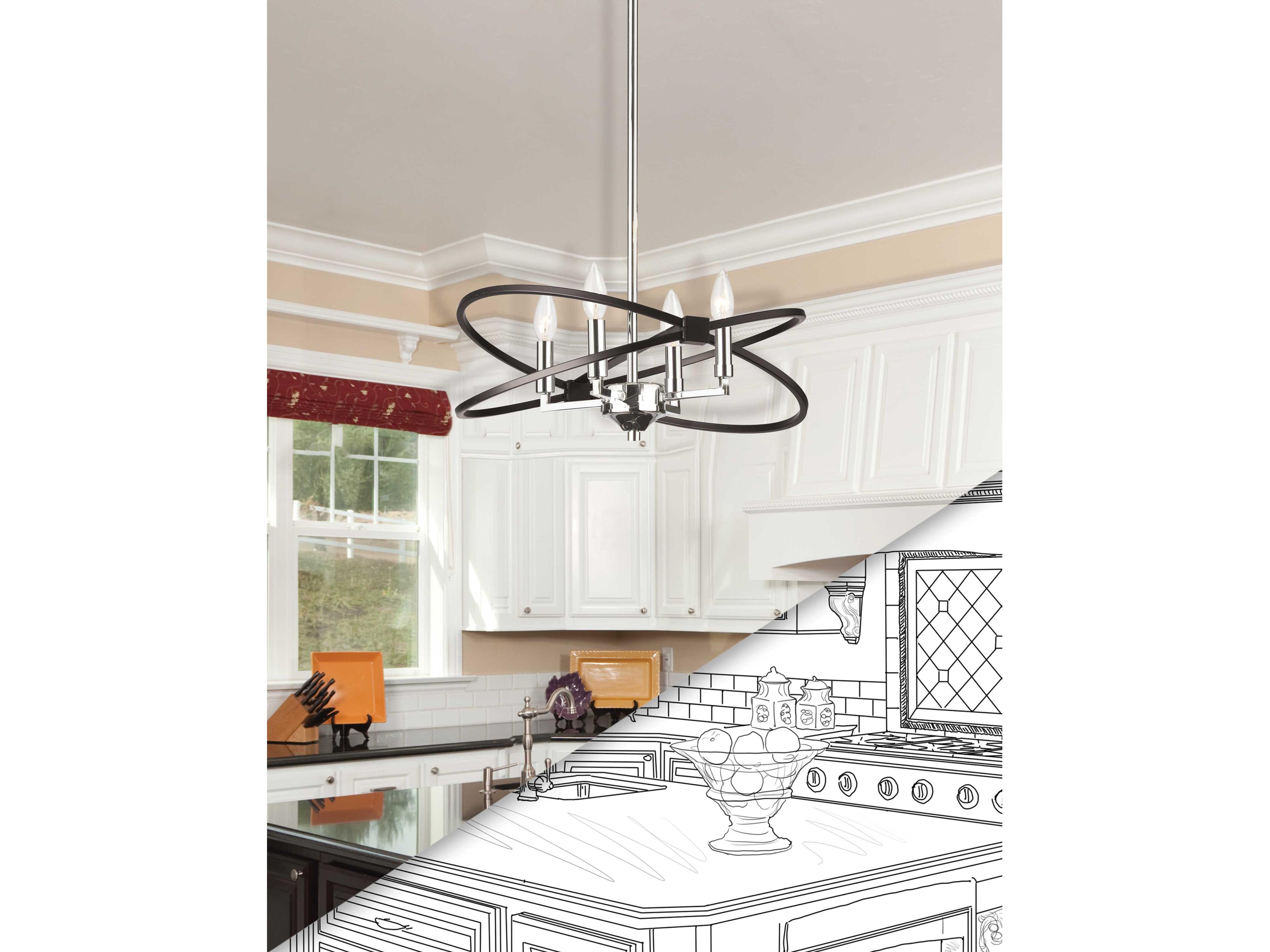 Dainolite Paloma 4-Light Polished Chrome Matte Black Chandelier