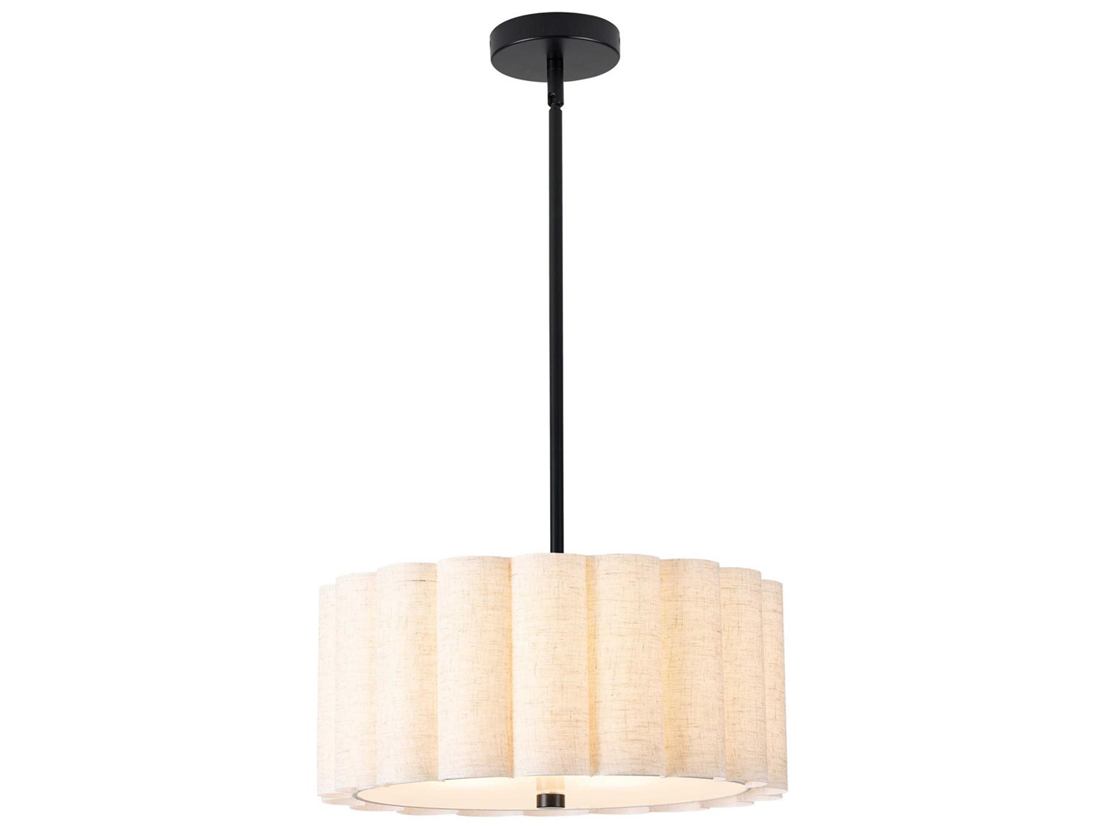 Dainolite Pacifica 3-Light Flax Matte Black Drum Pendant