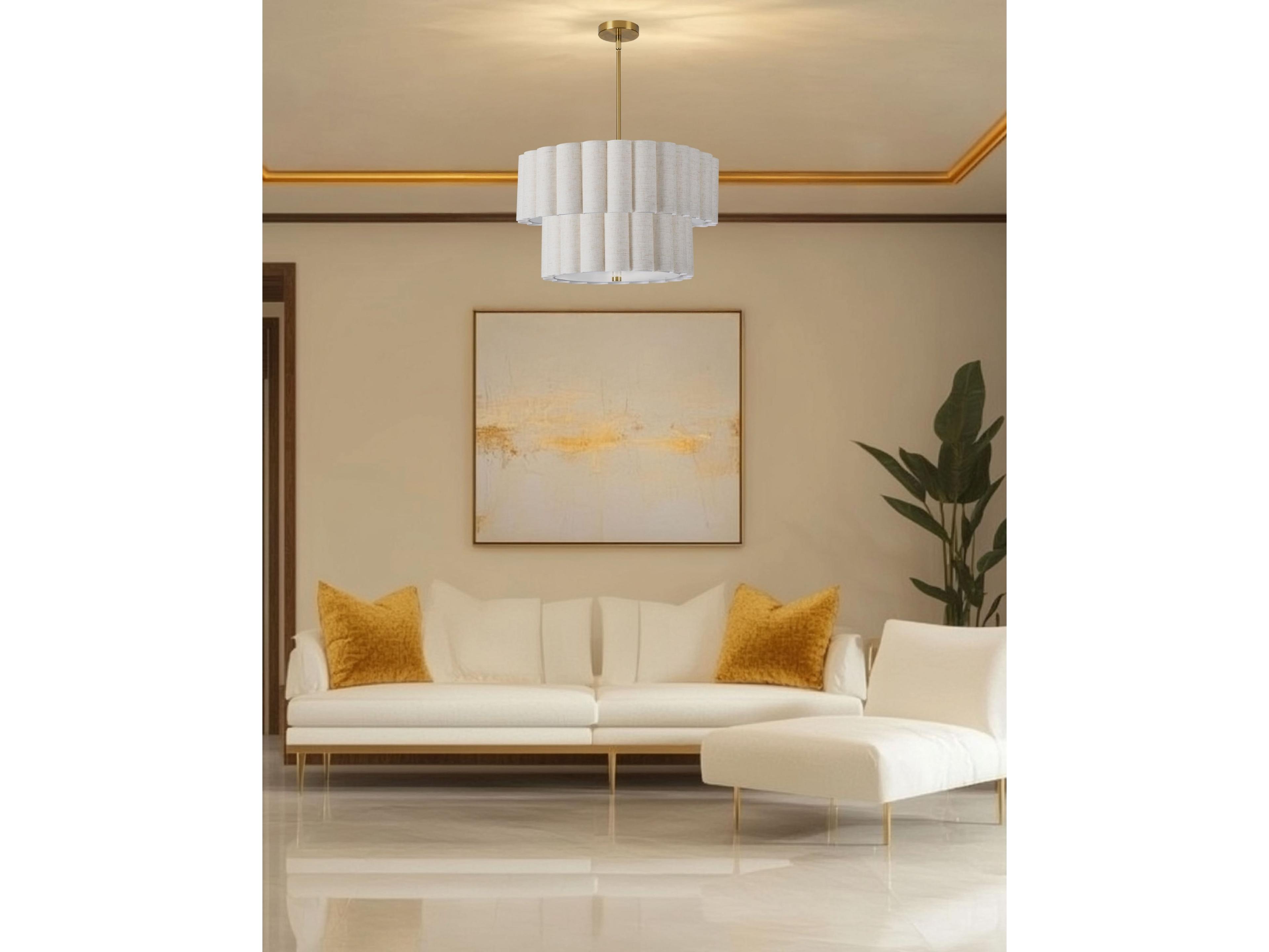 Dainolite Pacifica 4-Light Flax Aged Brass Drum Tiered Pendant