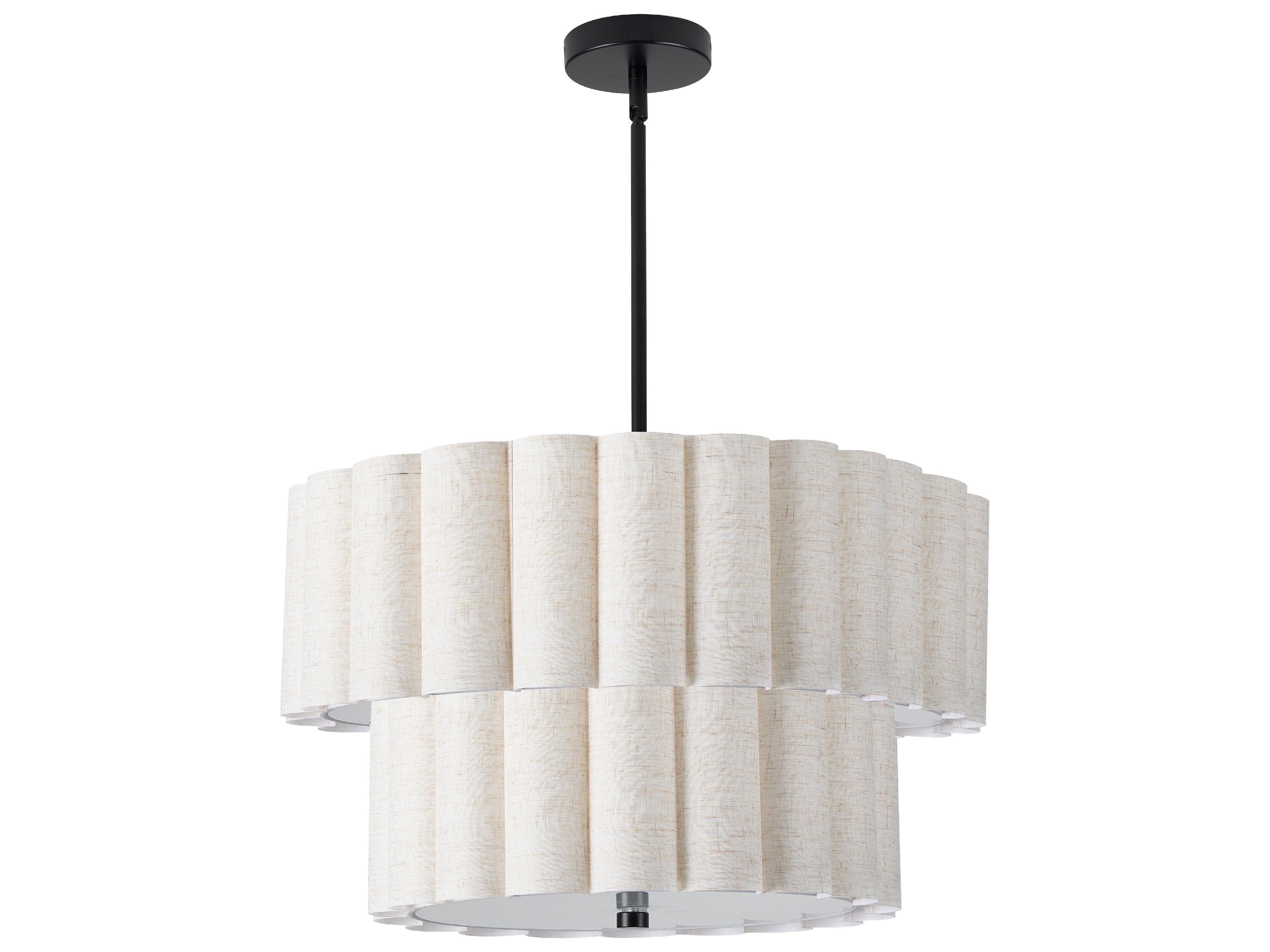 Pacifica 4-Light Flax Matte Black Drum Tiered Pendant