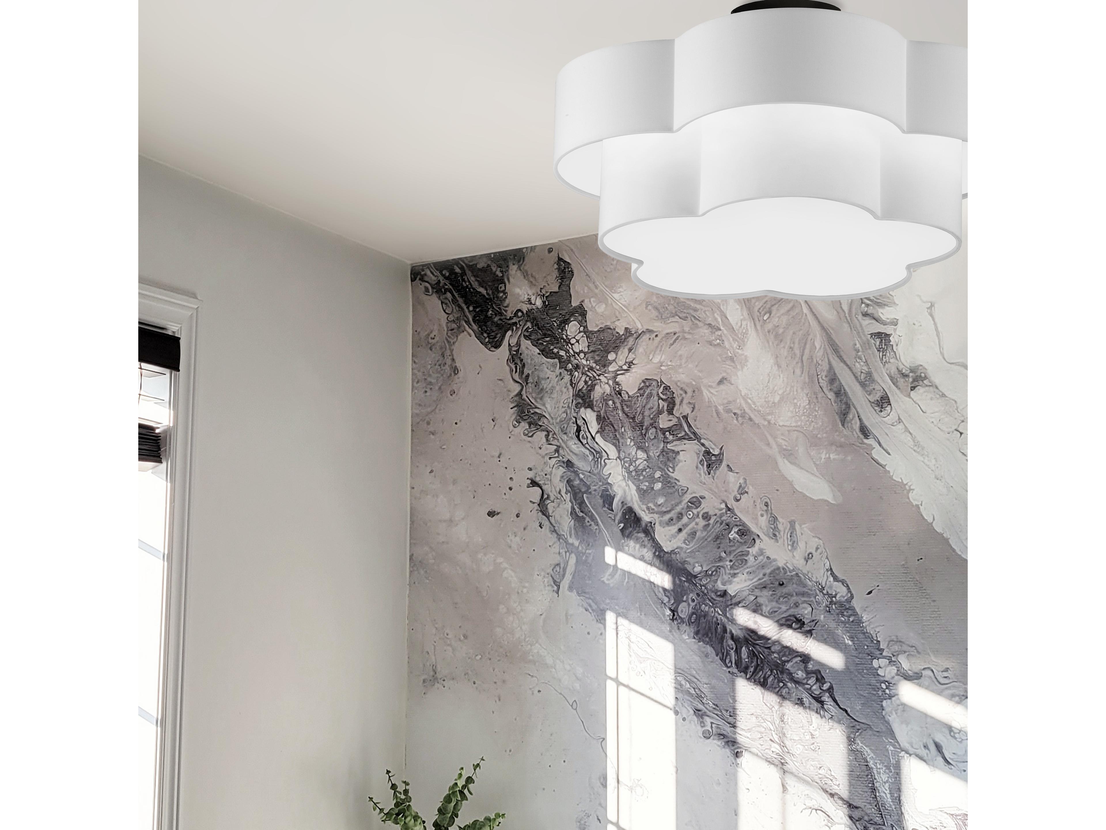 Dainolite Phlox 3-Light Matte Black White Drum Flush Mount