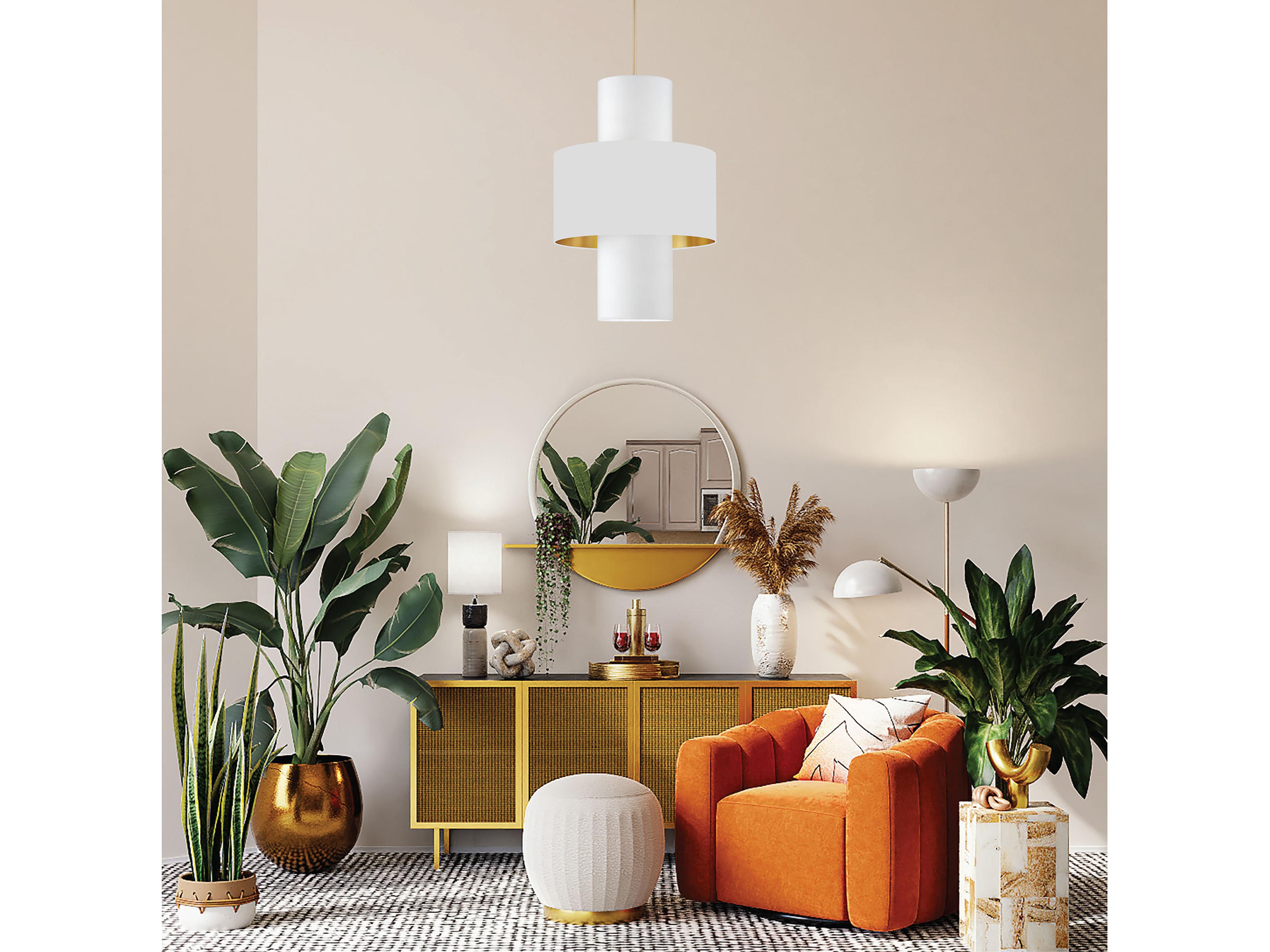 Dainolite Patrona 4-Light Aged Brass White Drum Pendant