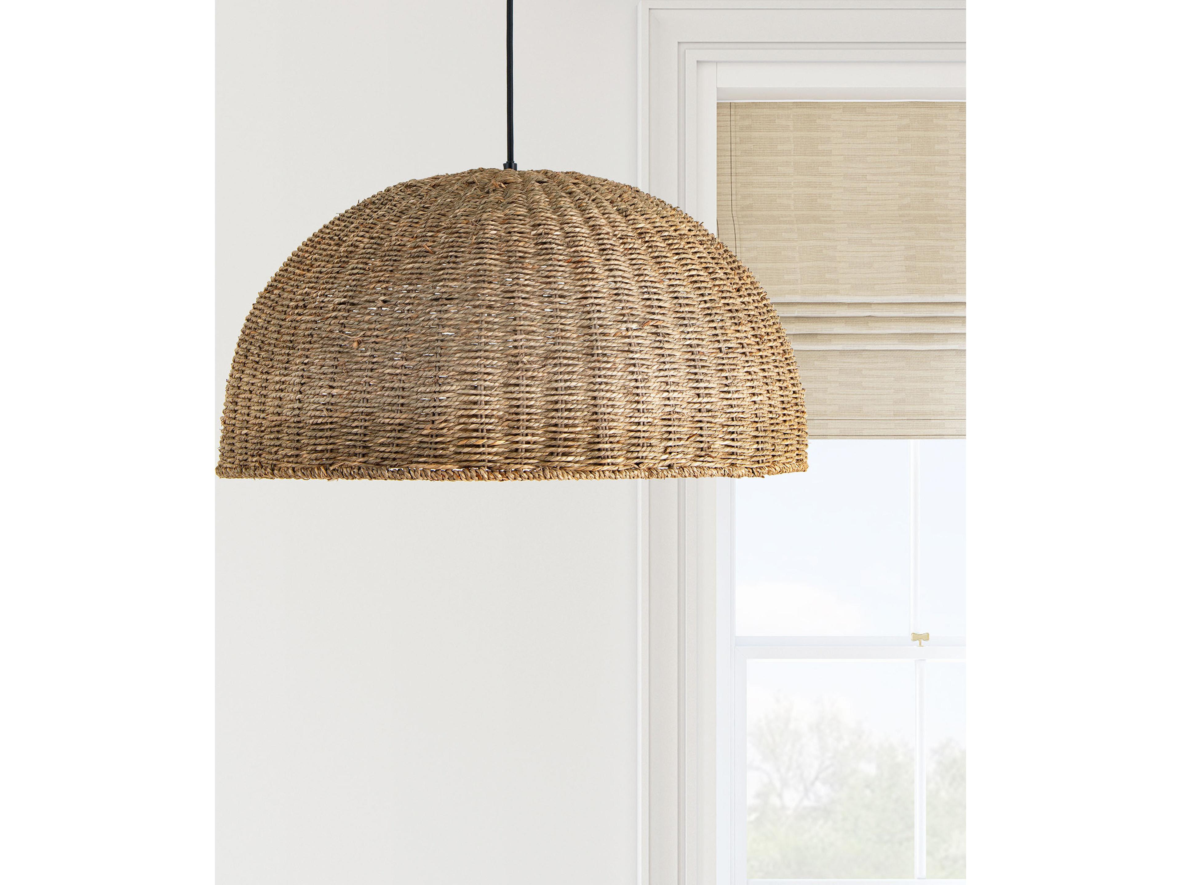 Dainolite Pourel 3-Light Natural Matte Black Brown Dome Pendant