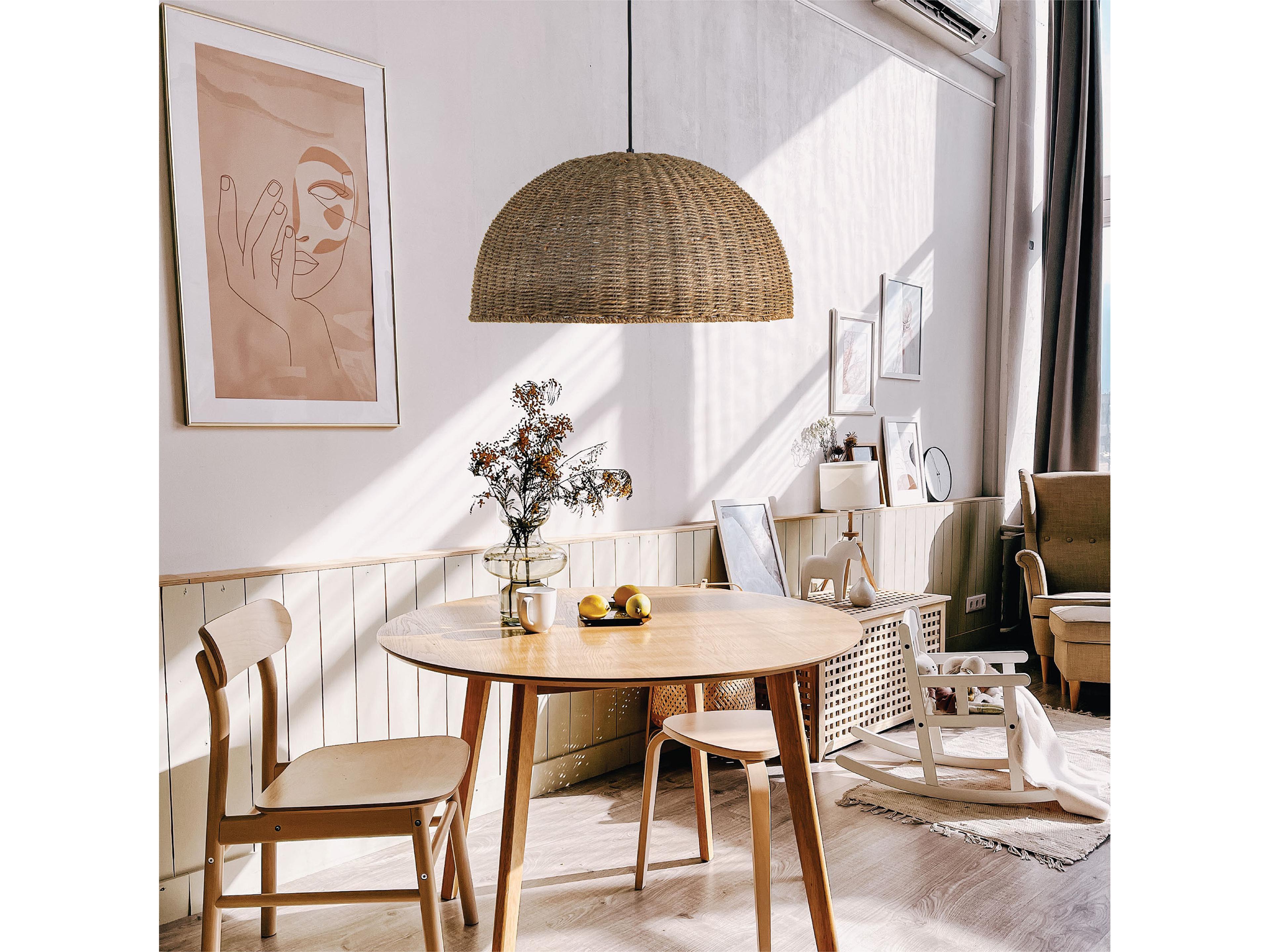 Dainolite Pourel 3-Light Natural Matte Black Brown Dome Pendant