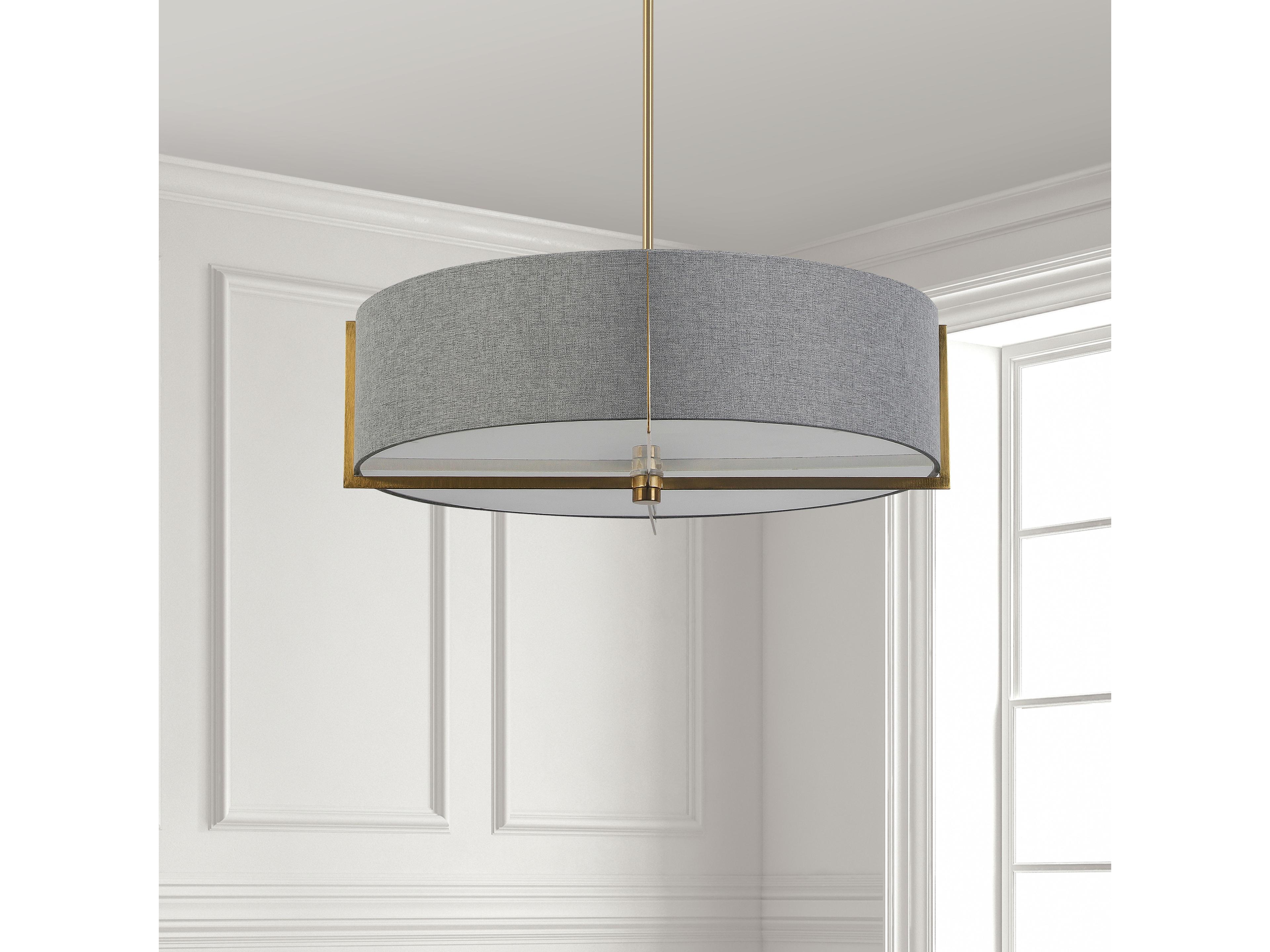 Dainolite Preston 4-Light Grey Aged Brass Round Pendant