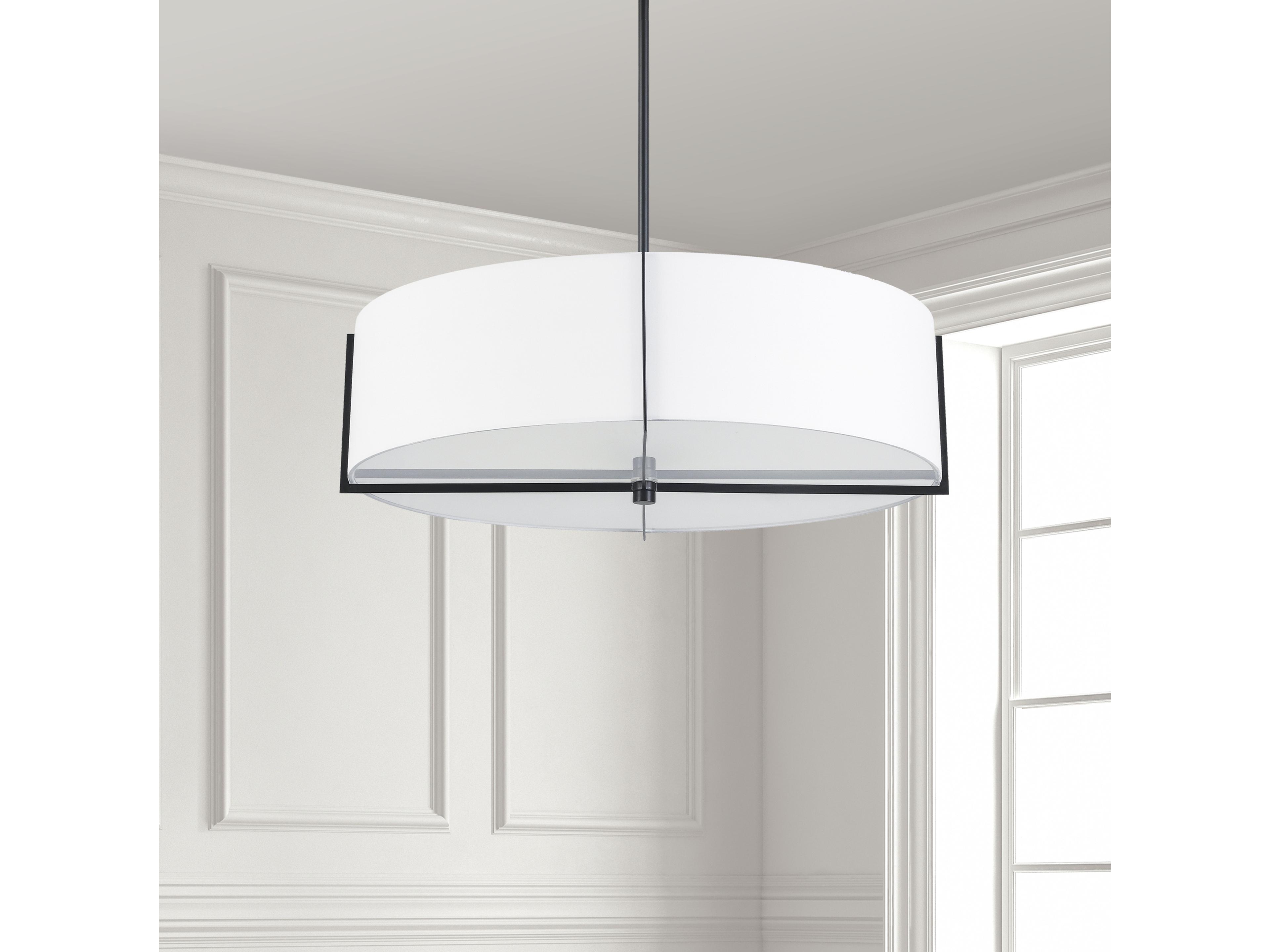Dainolite Preston 4-Light Matte Black White Round Pendant