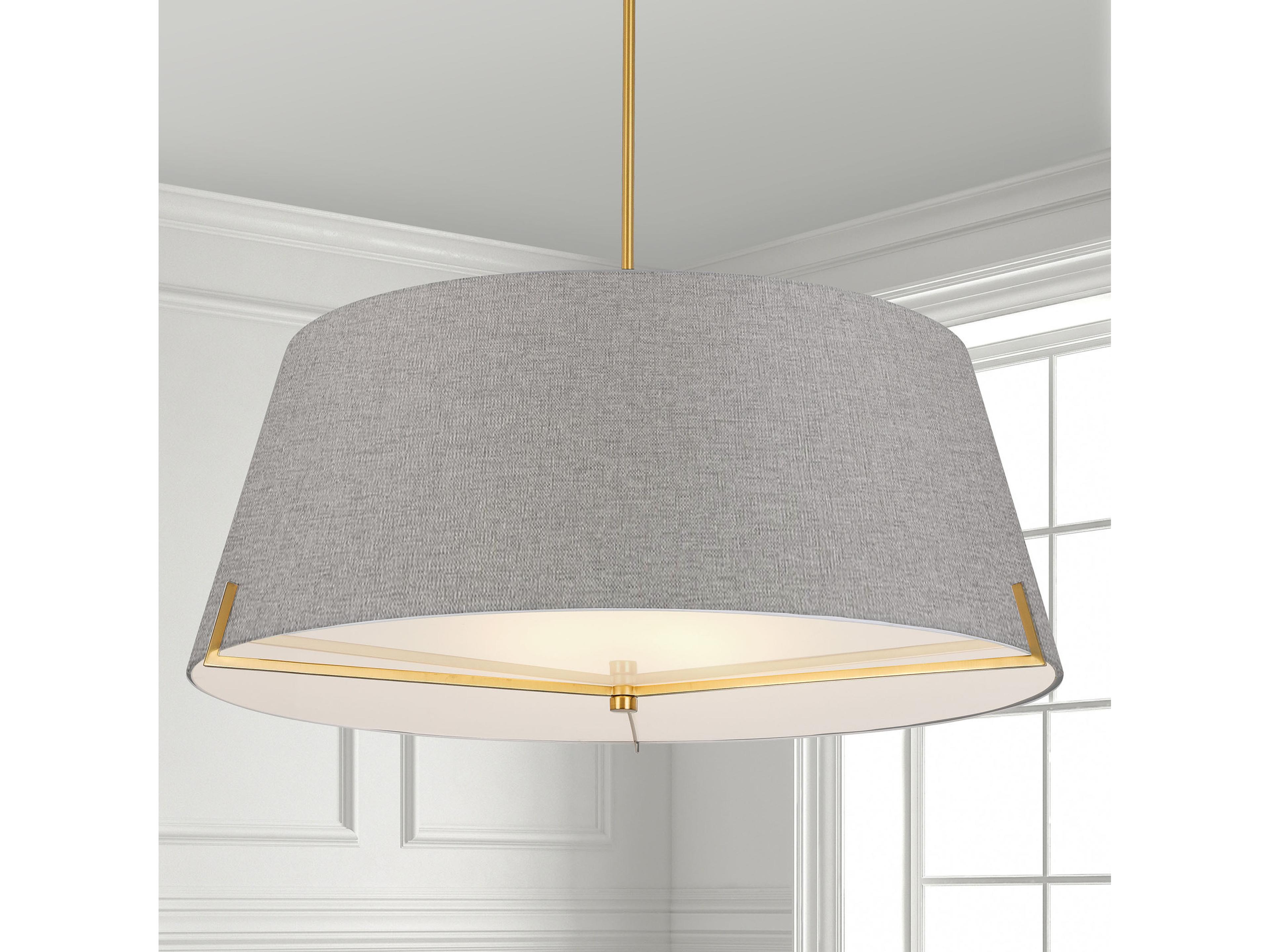 Dainolite Preston 4-Light Grey Aged Brass Drum Pendant