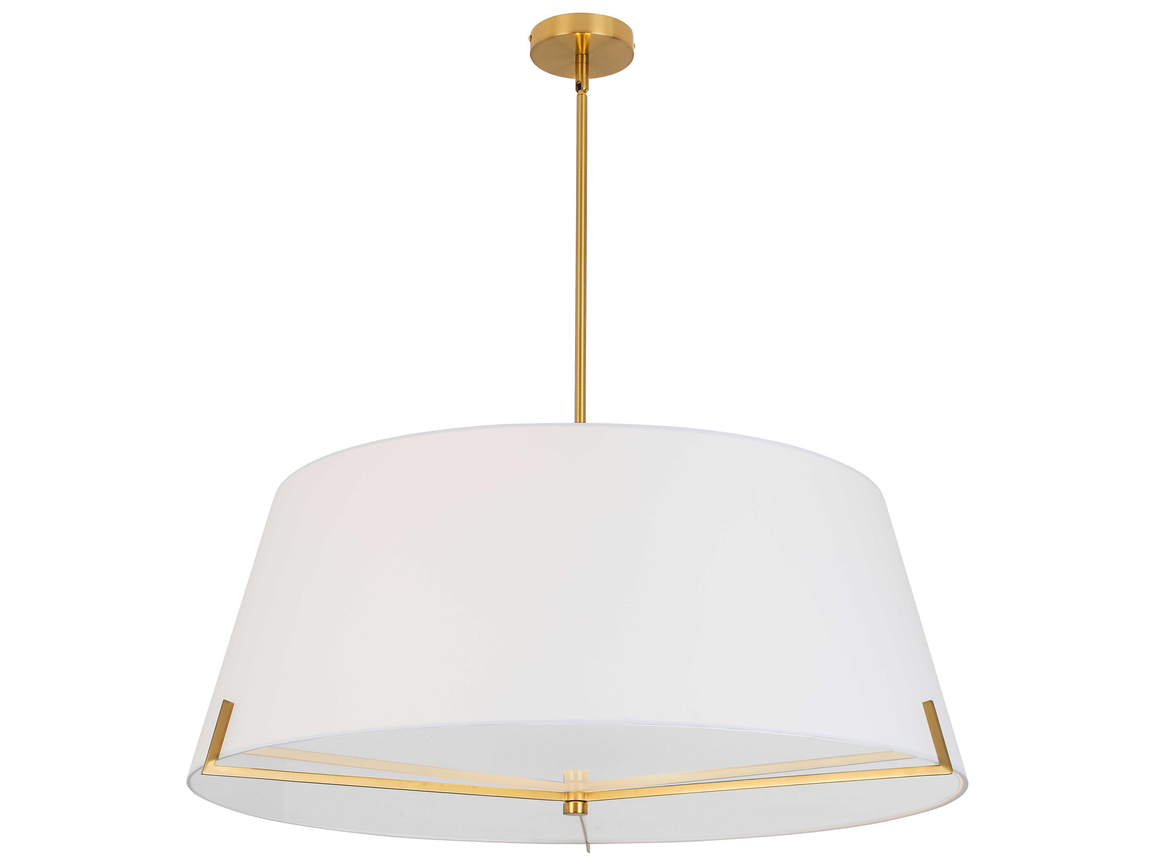 Preston 4-Light Aged Brass White Drum Pendant