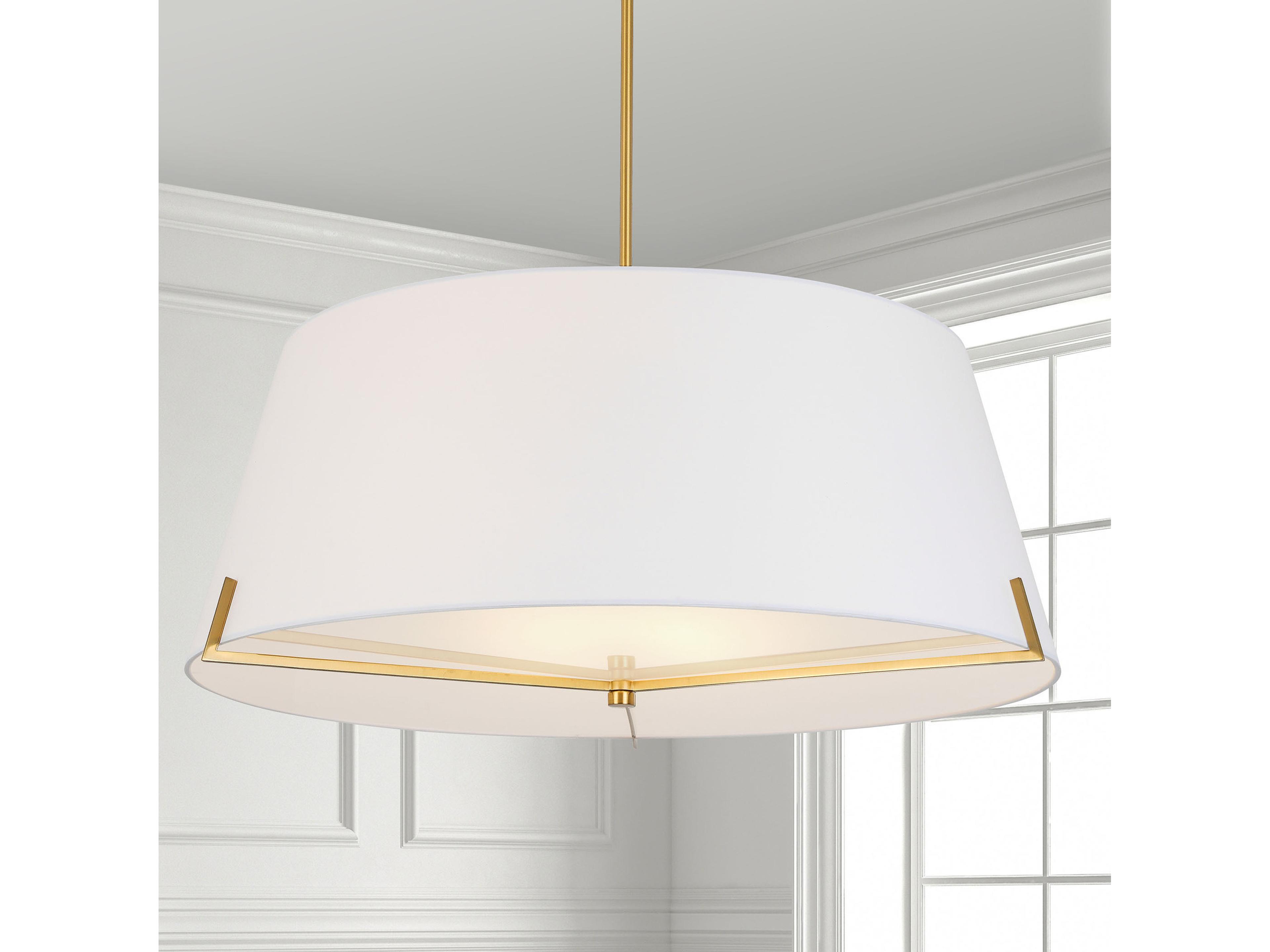 Dainolite Preston 4-Light Aged Brass White Drum Pendant