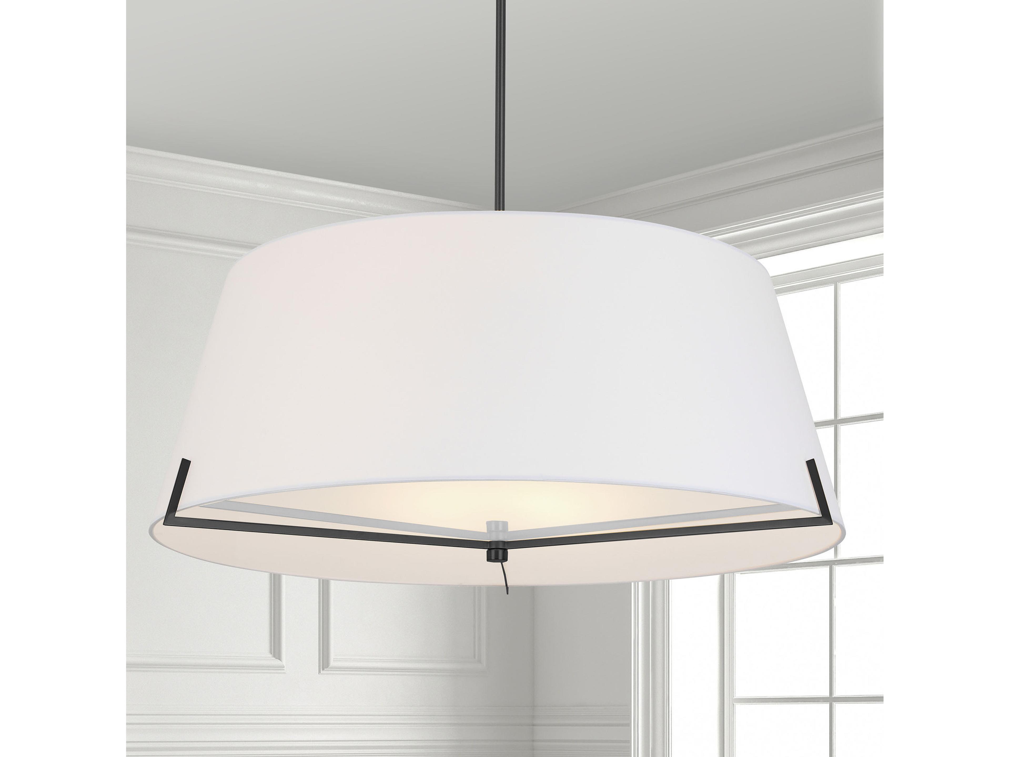 Dainolite Preston 4-Light Matte Black White Drum Pendant