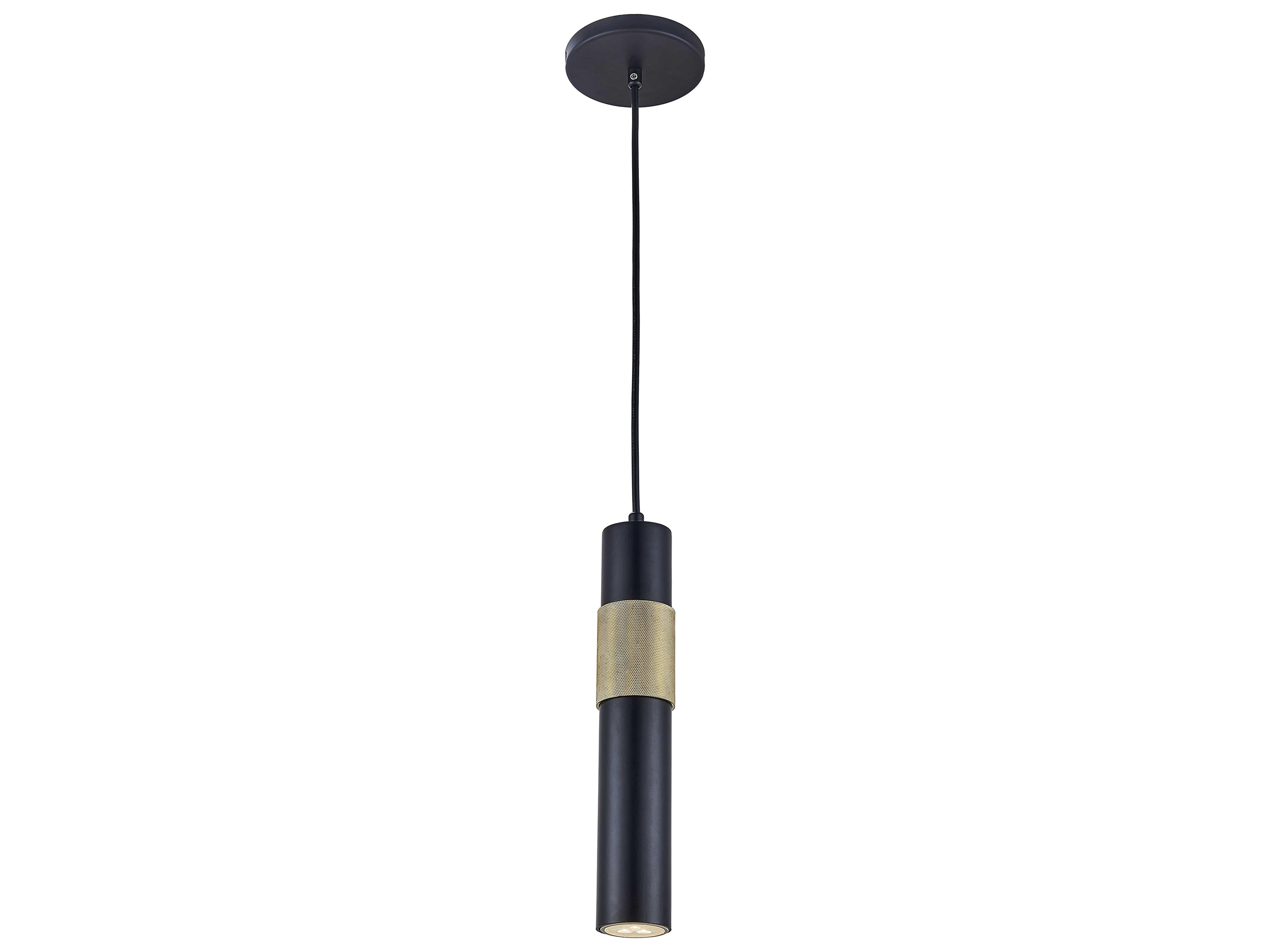 Passwell 1-Light Matte Black Aged Brass Cylinder Mini Pendant