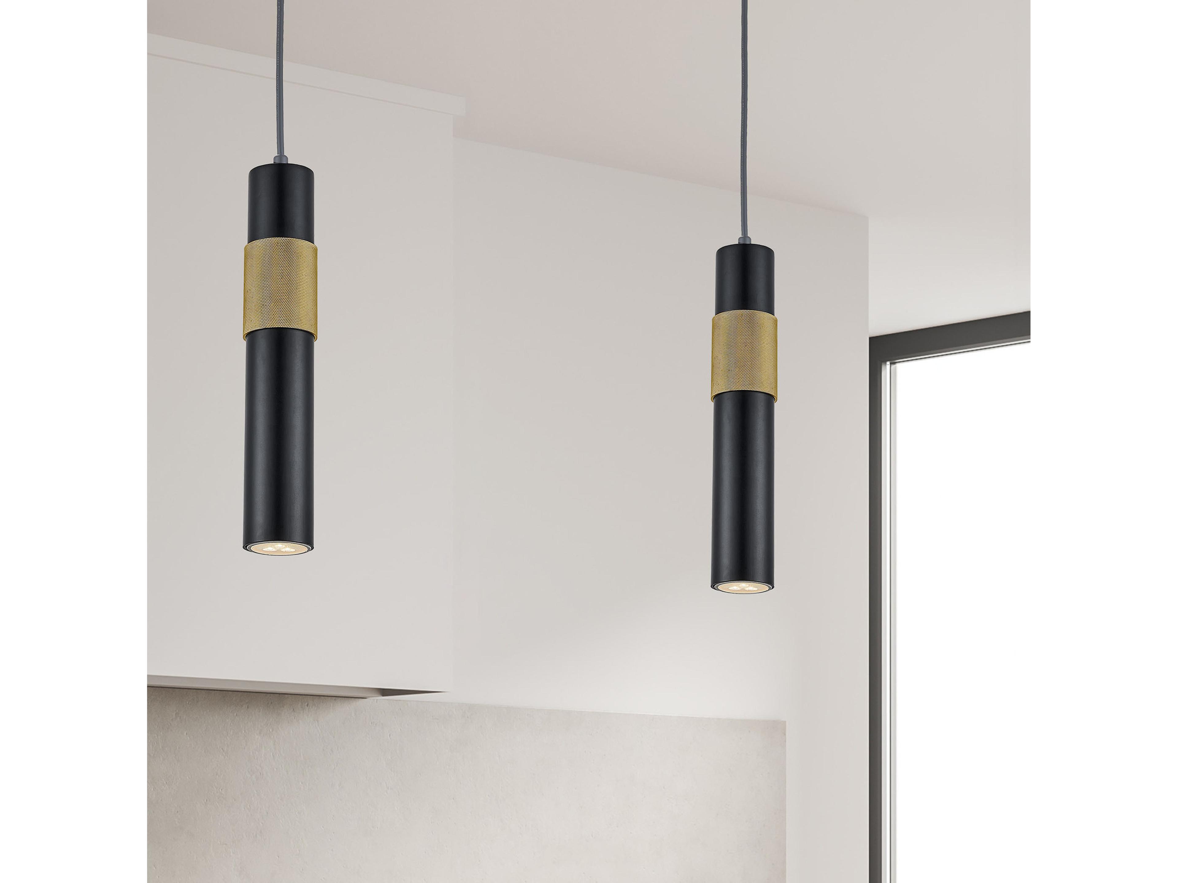 Dainolite Passwell 1-Light Matte Black Aged Brass Cylinder Mini Pendant