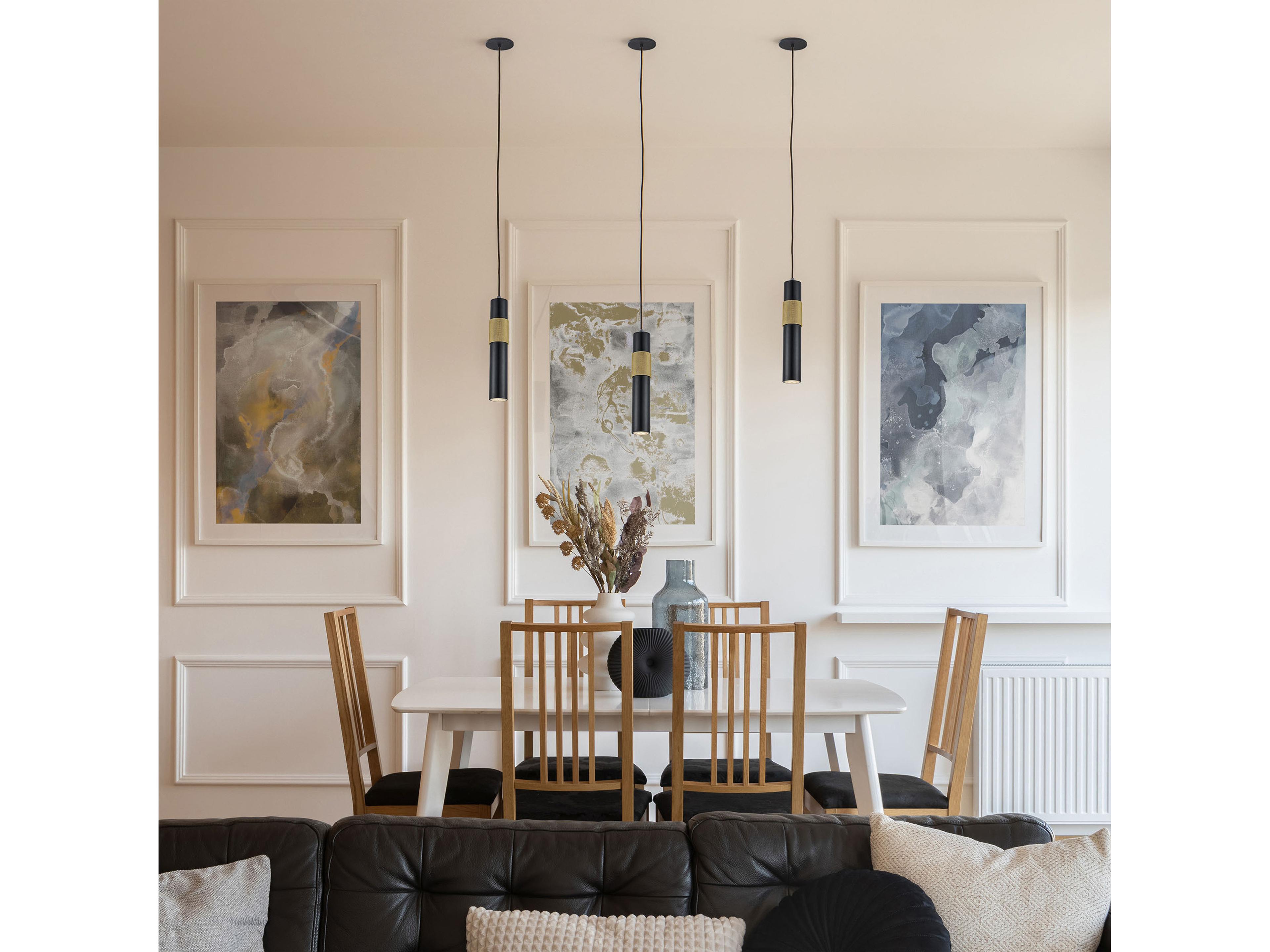 Dainolite Passwell 1-Light Matte Black Aged Brass Cylinder Mini Pendant