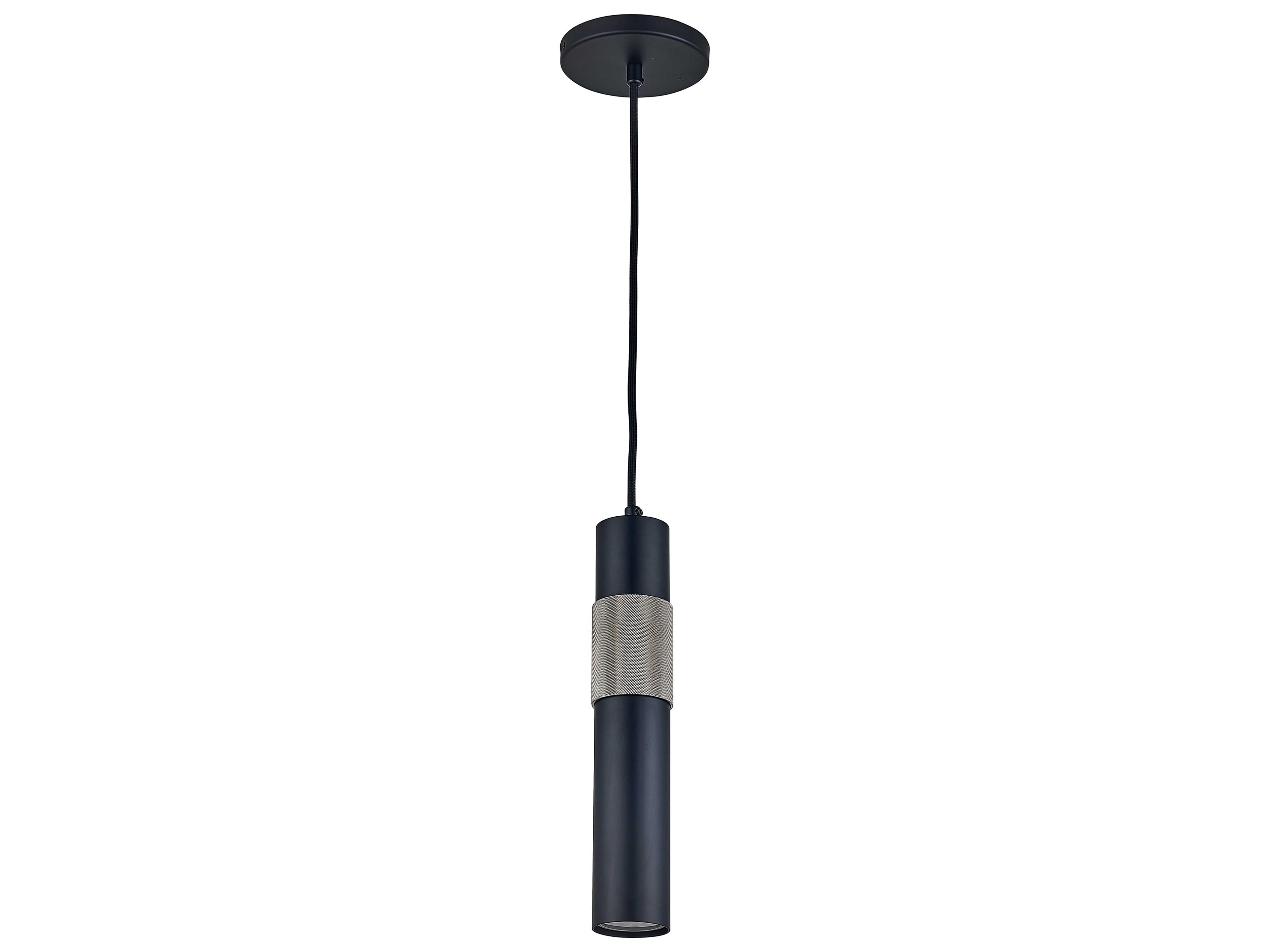 Passwell 1-Light Matte Black Satin Chrome Cylinder Mini Pendant