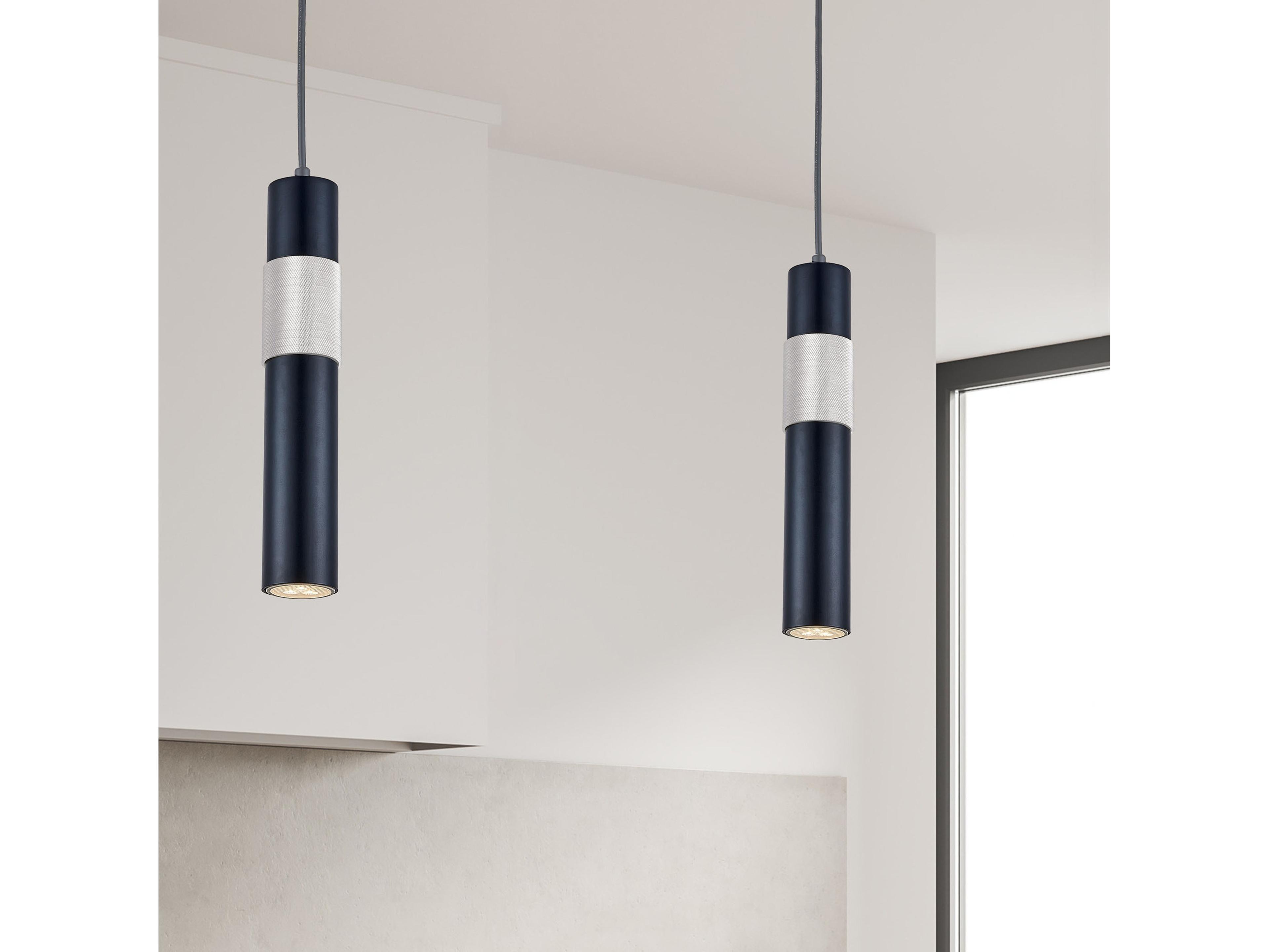 Dainolite Passwell 1-Light Matte Black Satin Chrome Cylinder Mini Pendant