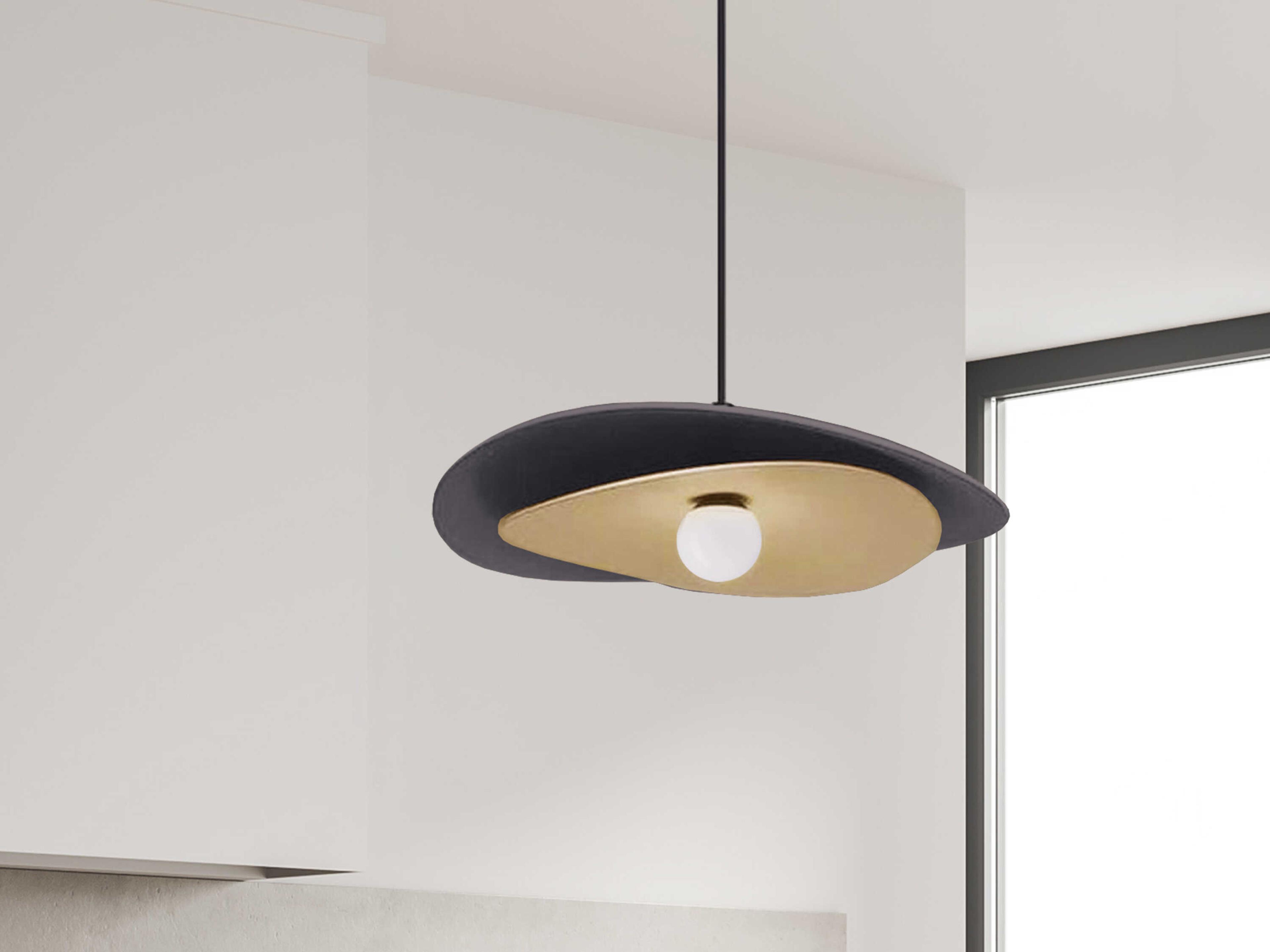 Dainolite Paven 1-Light Matte Black Aged Brass Pendant