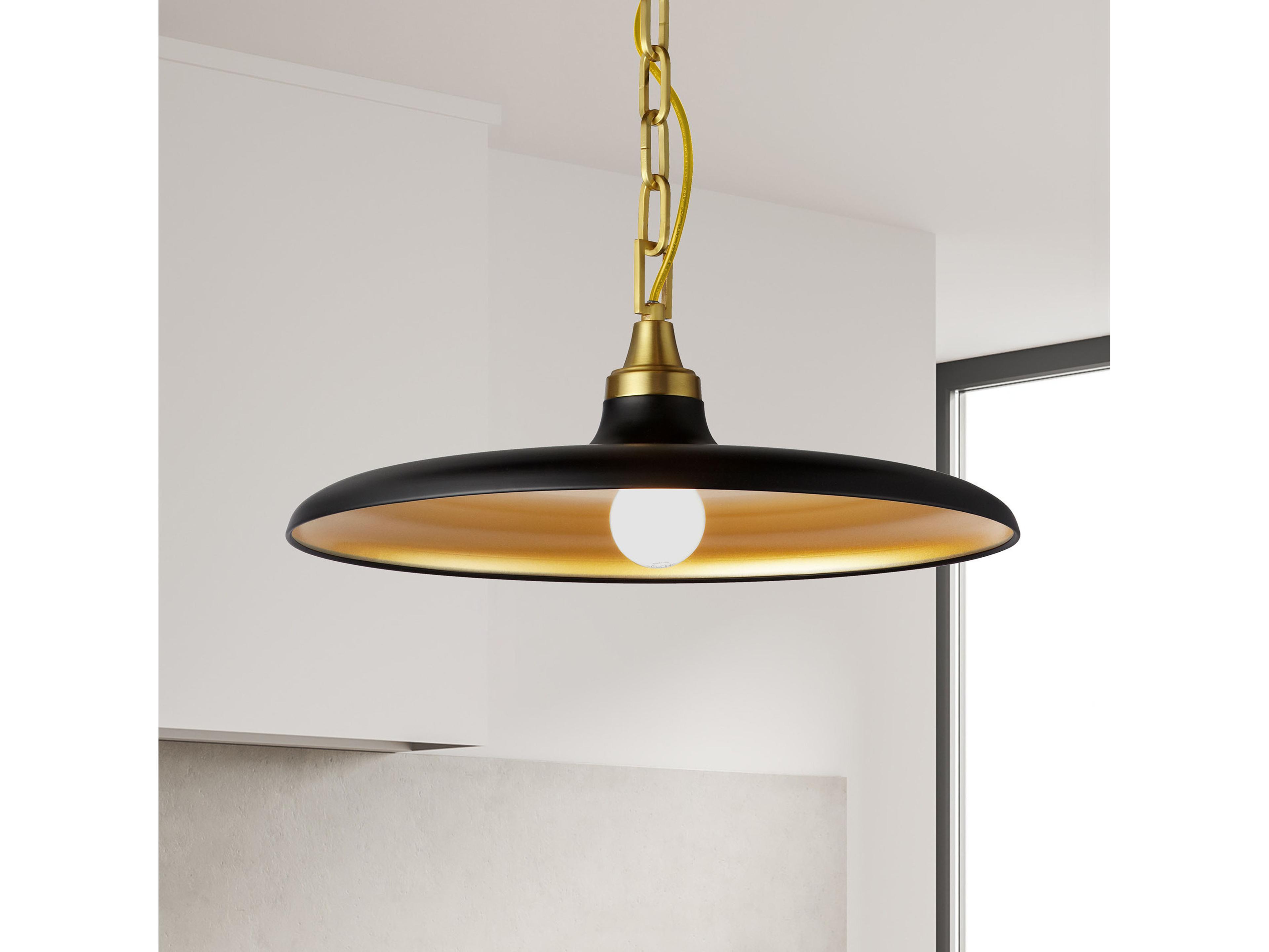 Dainolite Quentin 1-Light Matte Black Gold Brass Pendant