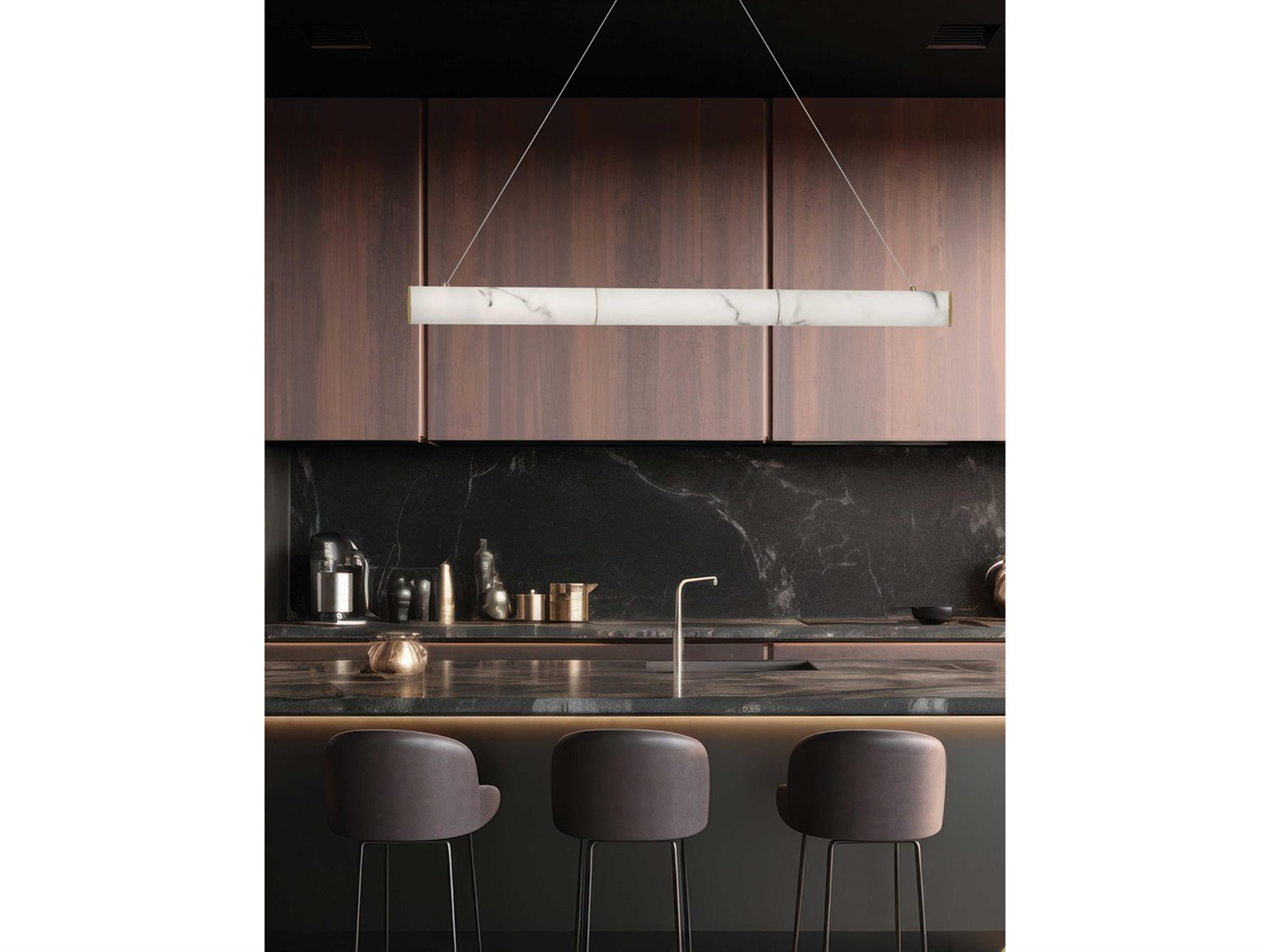 Dainolite Reuben 1-Light White Aged Brass Cylinder Linear Island Pendant