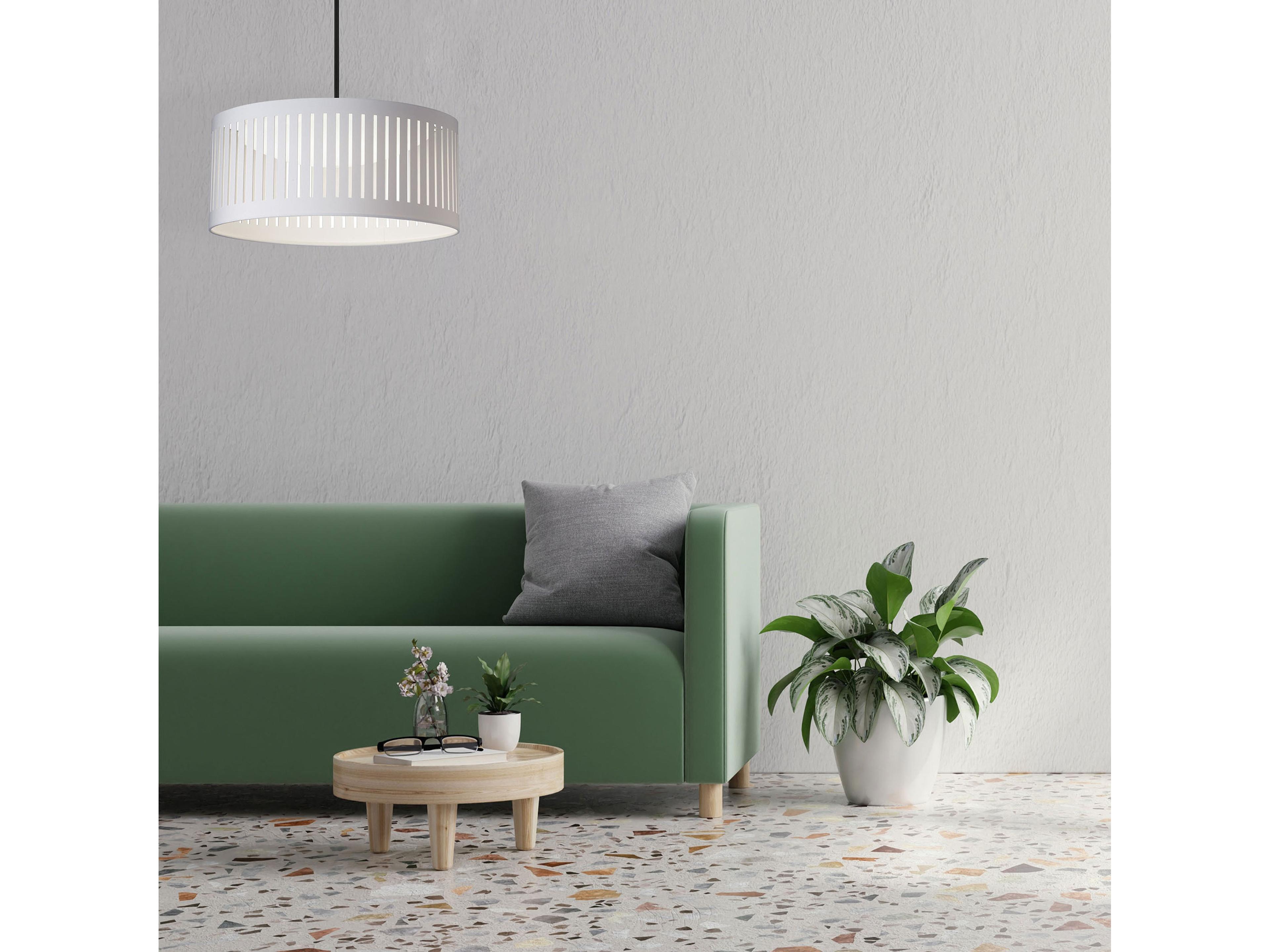 Dainolite Slit Drum 1-Light Matte Black White Pendant