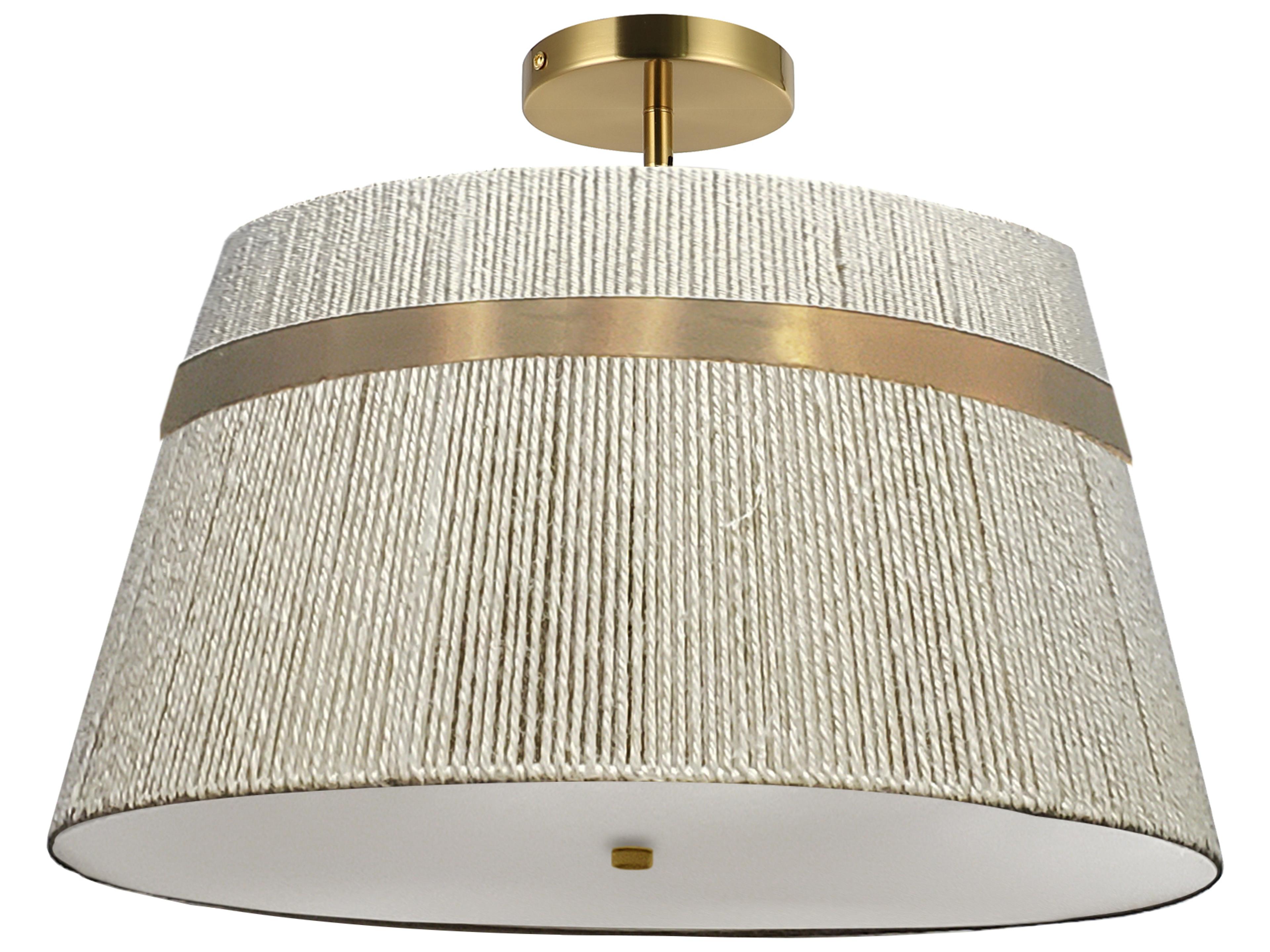 Sylvie 3-Light Natural Aged Brass Off White Drum Semi Flush Mount