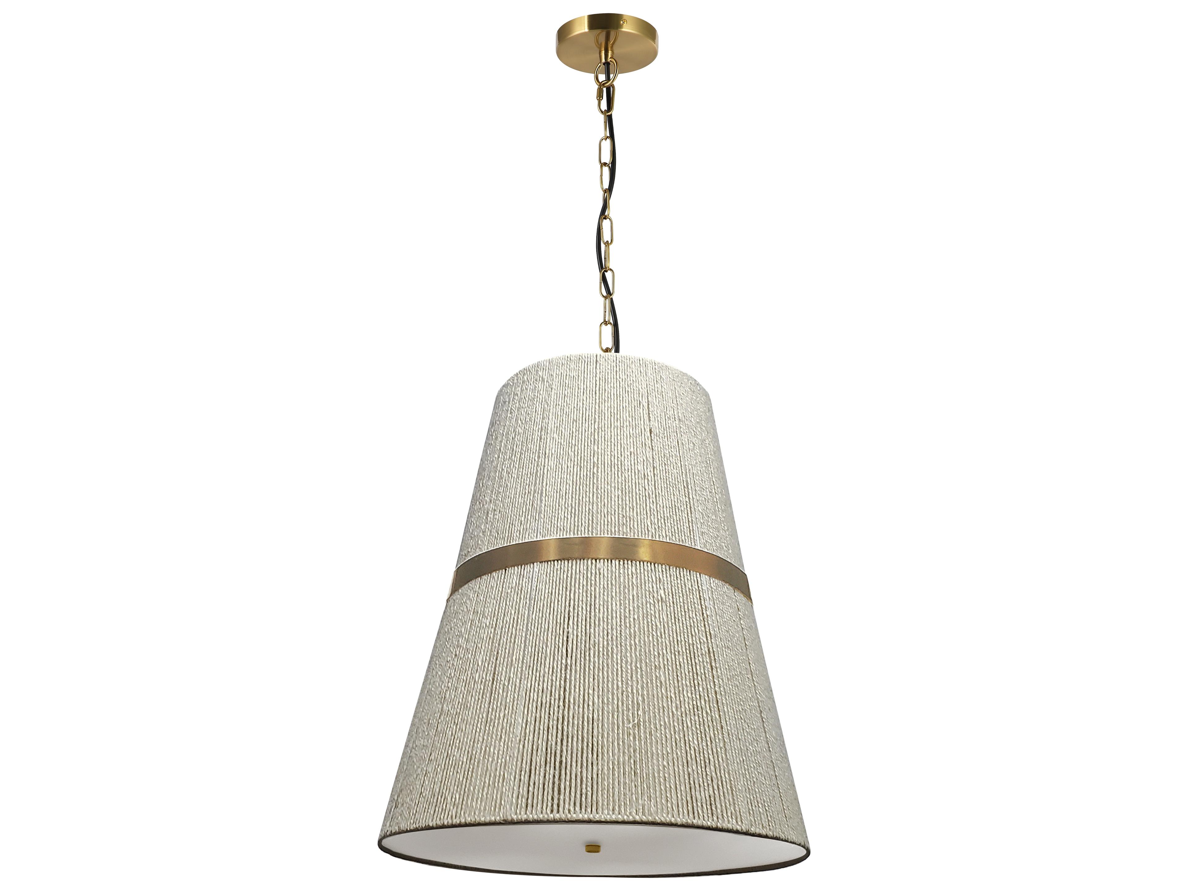 Sylvie 3-Light Natural Aged Brass Off White Drum Pendant