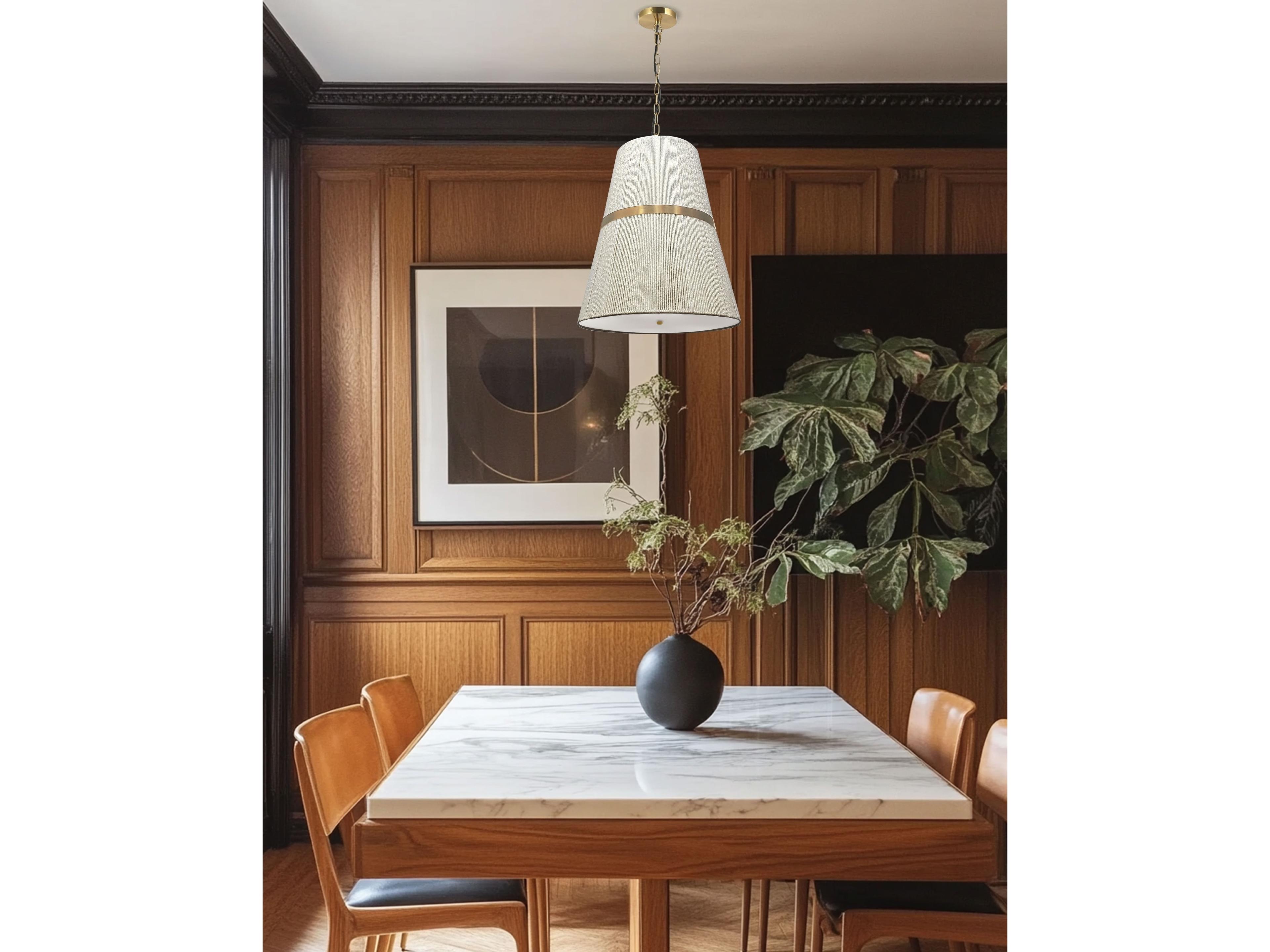 Dainolite Sylvie 3-Light Natural Aged Brass Off White Drum Pendant