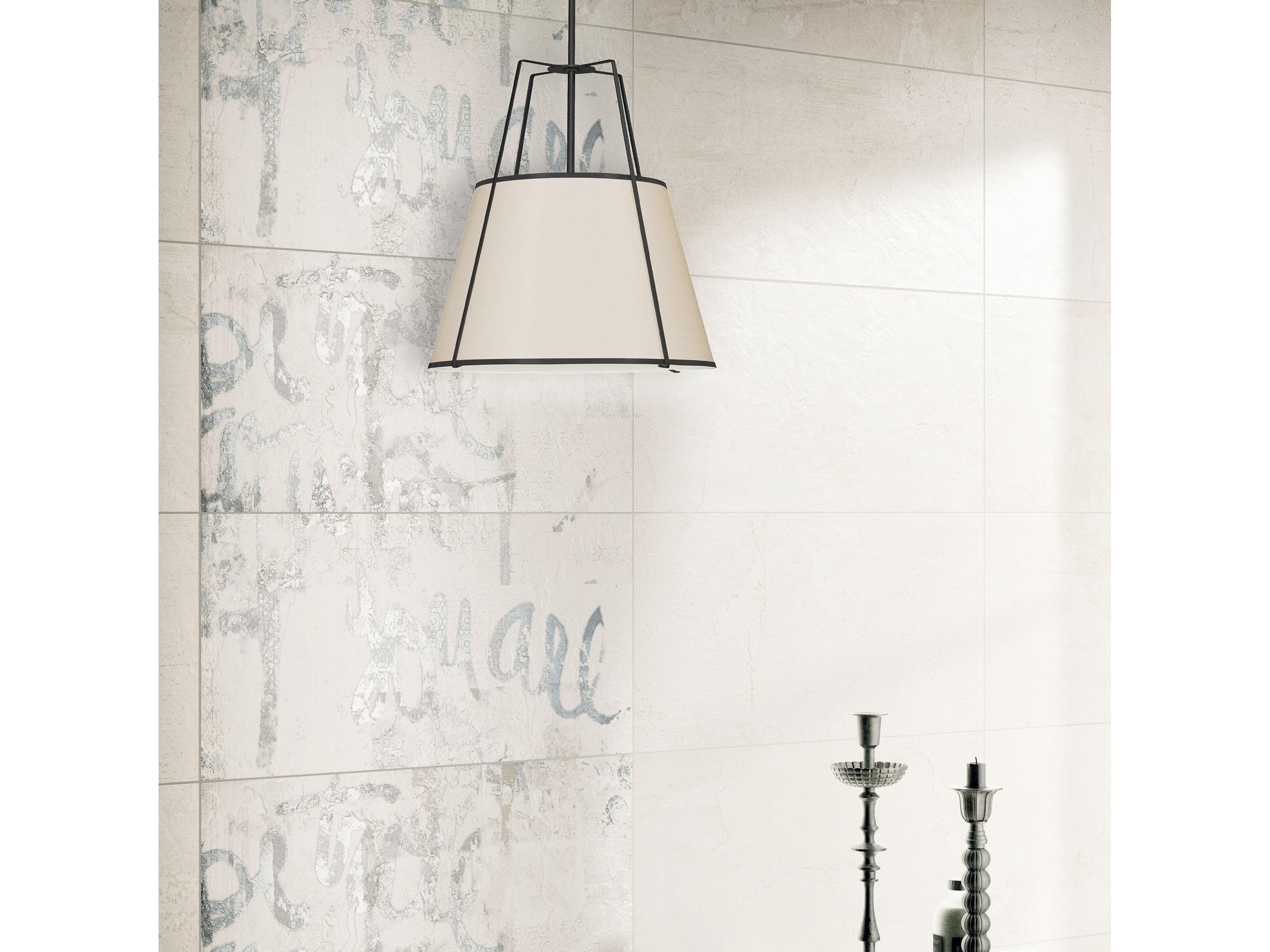 Dainolite Trapezoid 1-Light Black Off White Drum Pendant